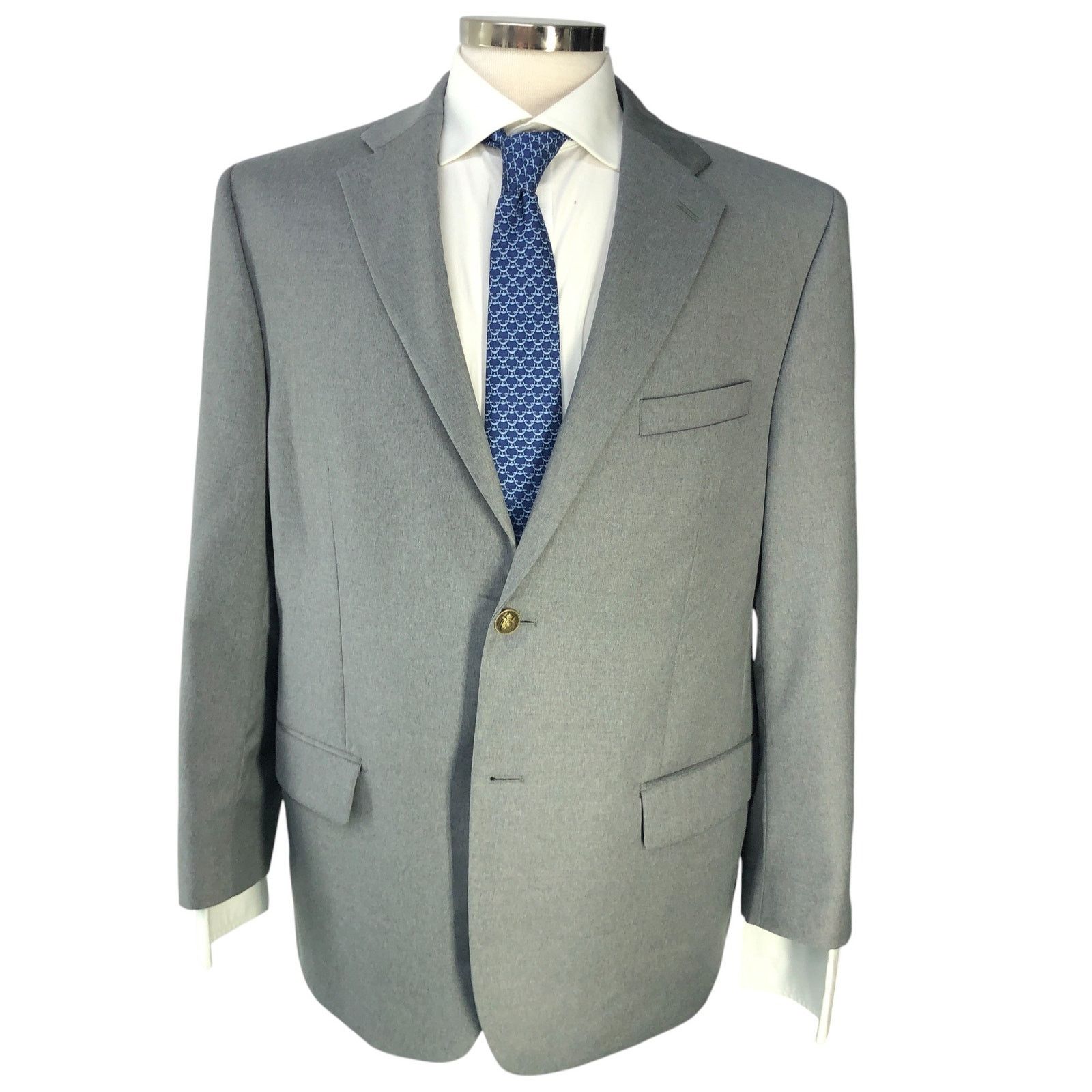 Paul Fredrick Paul Fredrick Size 42S Blazer Sport Coat Gray Brass Buttons Size 42S - 13 Thumbnail