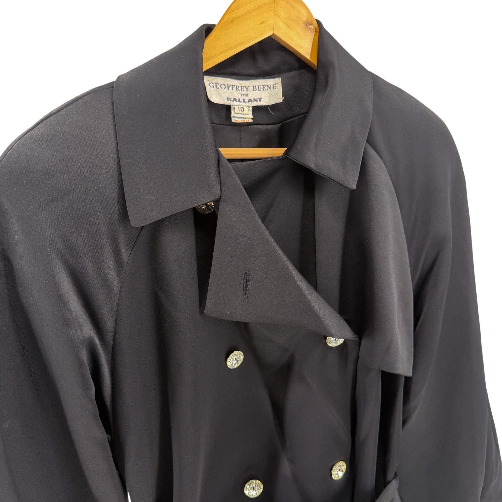 Geoffrey Beene Vintage 80s Black Jeweled Button Evening Trench Coat Size M / US 6-8 / IT 42-44 - 2 Thumbnail