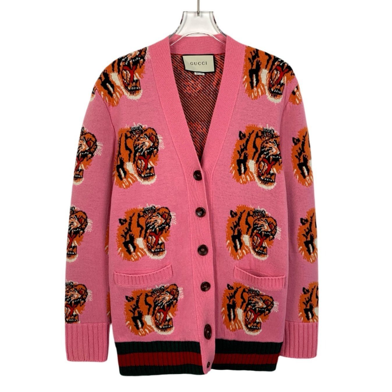 Gucci Gucci Pink Tiger Head Full Print Wool V-Neck Knit Cardigan J Size XS / US 0-2 / IT 36-38 - 1 Thumbnail