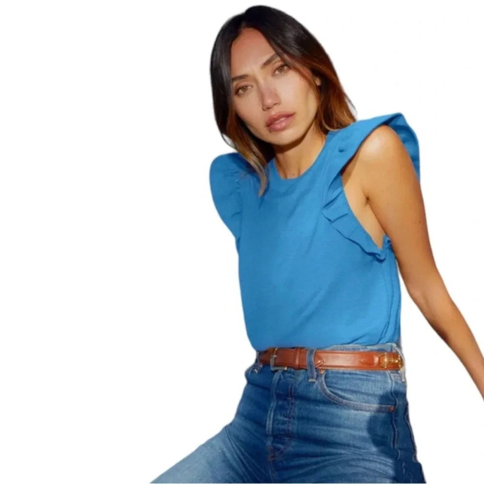 Nation LTD Nation LTD XS Paulette Tank Ruffle Sleeve Top in Bright Blue Size XS / US 0-2 / IT 36-38 - 2 Thumbnail