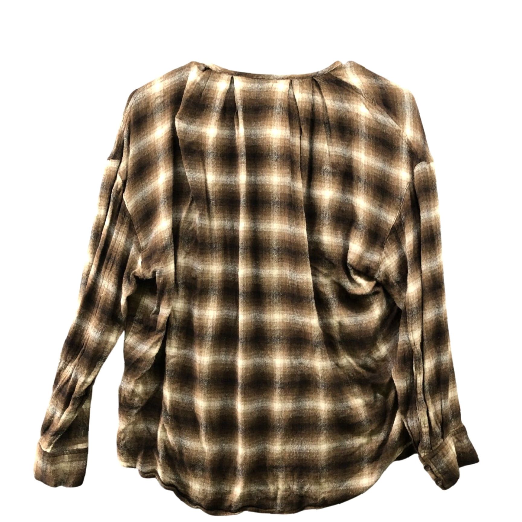 Zara Zara Popover Top Womens S Brown Black Plaid Long Sleeve Lightweight Flannel Button Knit Cotton Casual Size S / US 4 / IT 40 - 2 Thumbnail