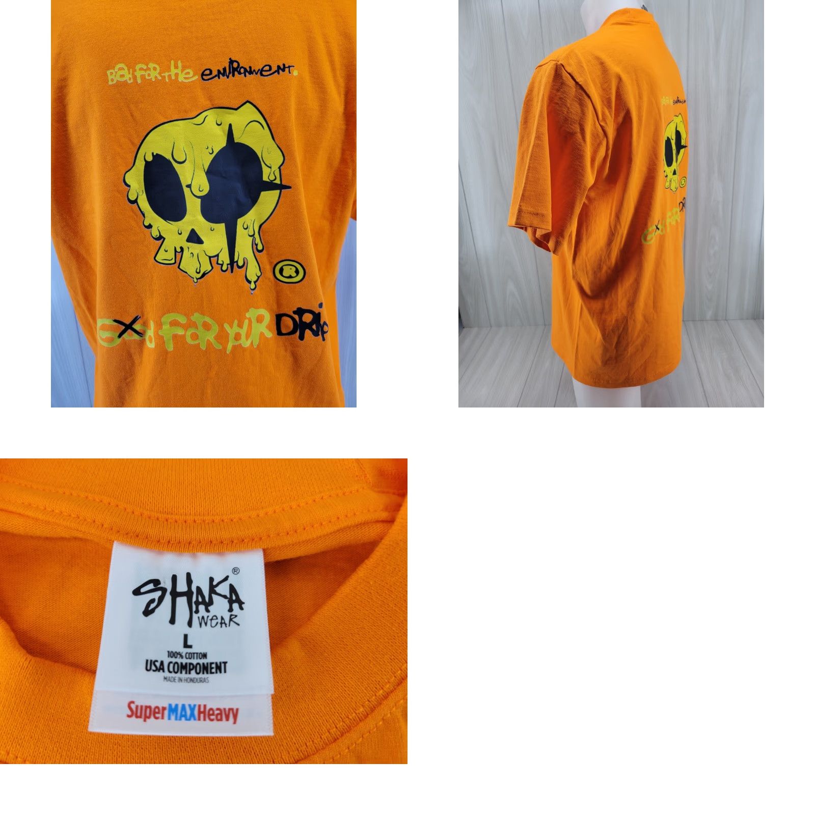 Vintage Shaka Wear Heavyweight Short Sleeve T-Shirt Skull Orange L Men Size US L / EU 52-54 / 3 - 8 Thumbnail