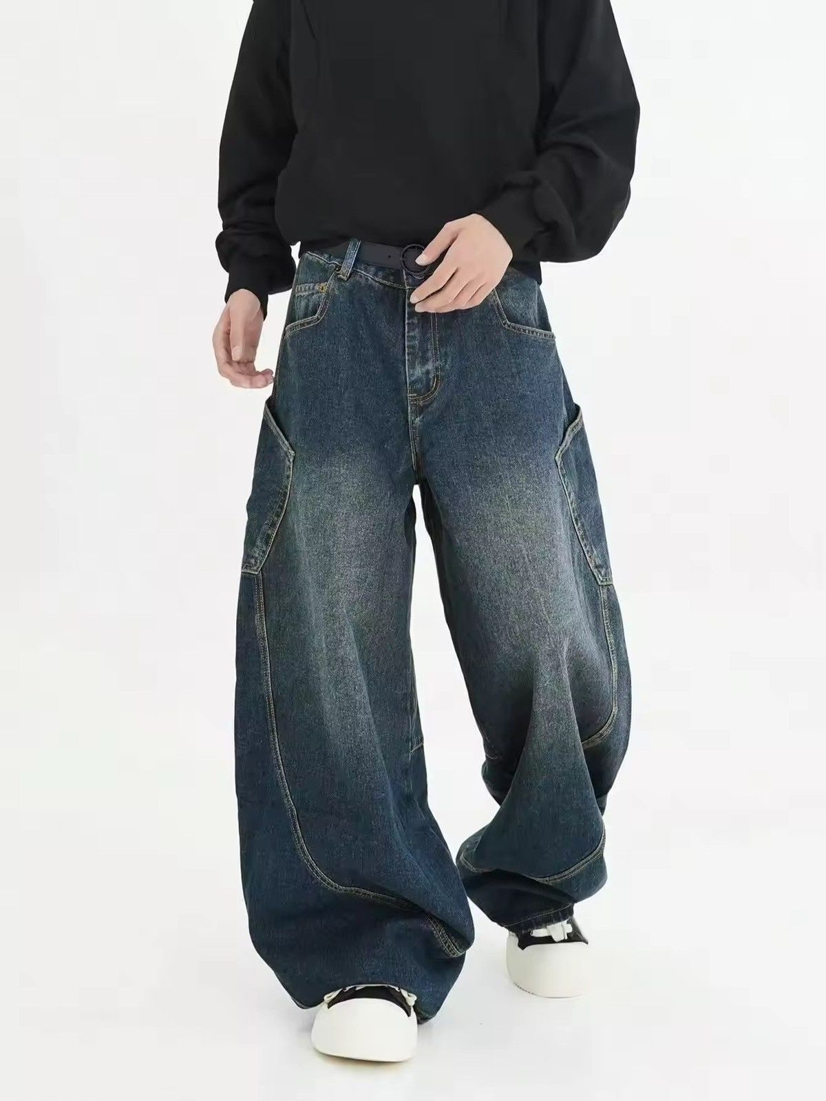 Washed Baggy Wide-Leg Cargo Jeans Y2K Streetwear Skater Fit
