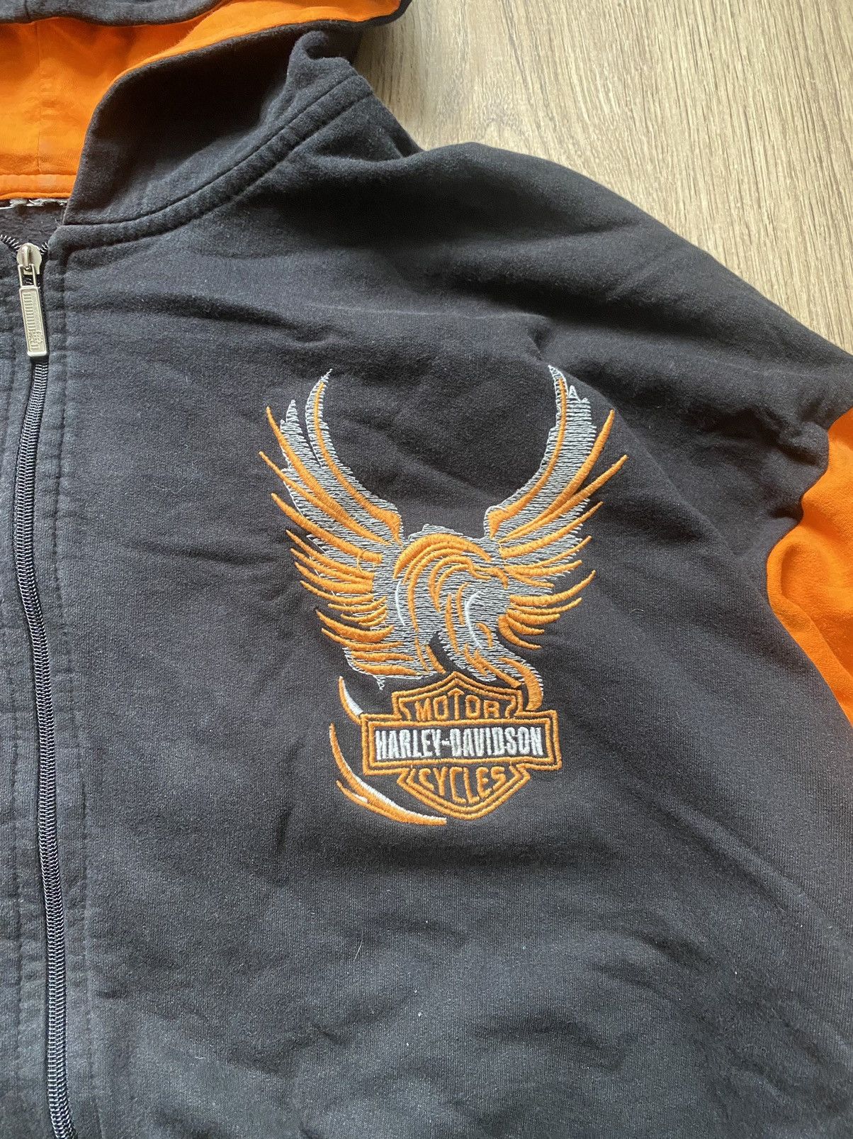Harley Davidson × Vintage Crazy Vintage Y2K Harley Davidson Big Sleeve Zip Up Hoodie Size US XL / EU 56 / 4 - 2 Thumbnail