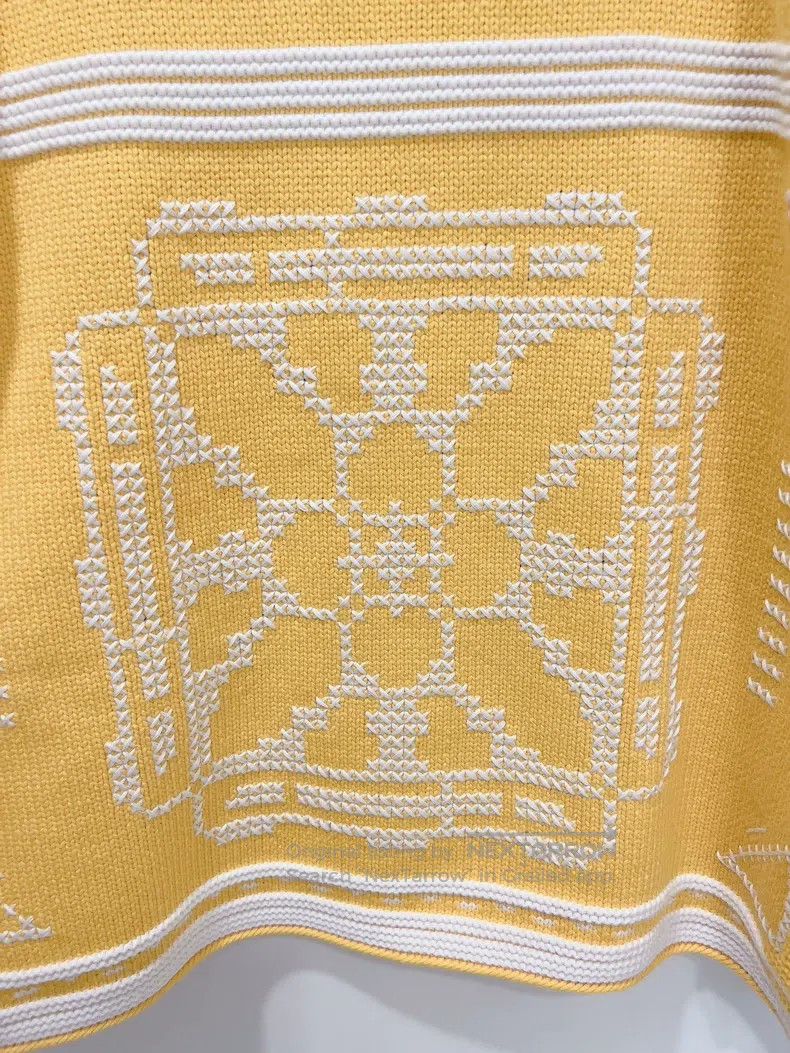 Hermes Hermes Yellow and White Mixed Colorwork Sweater Size XXS / US 00 / IT 34 - 5 Thumbnail