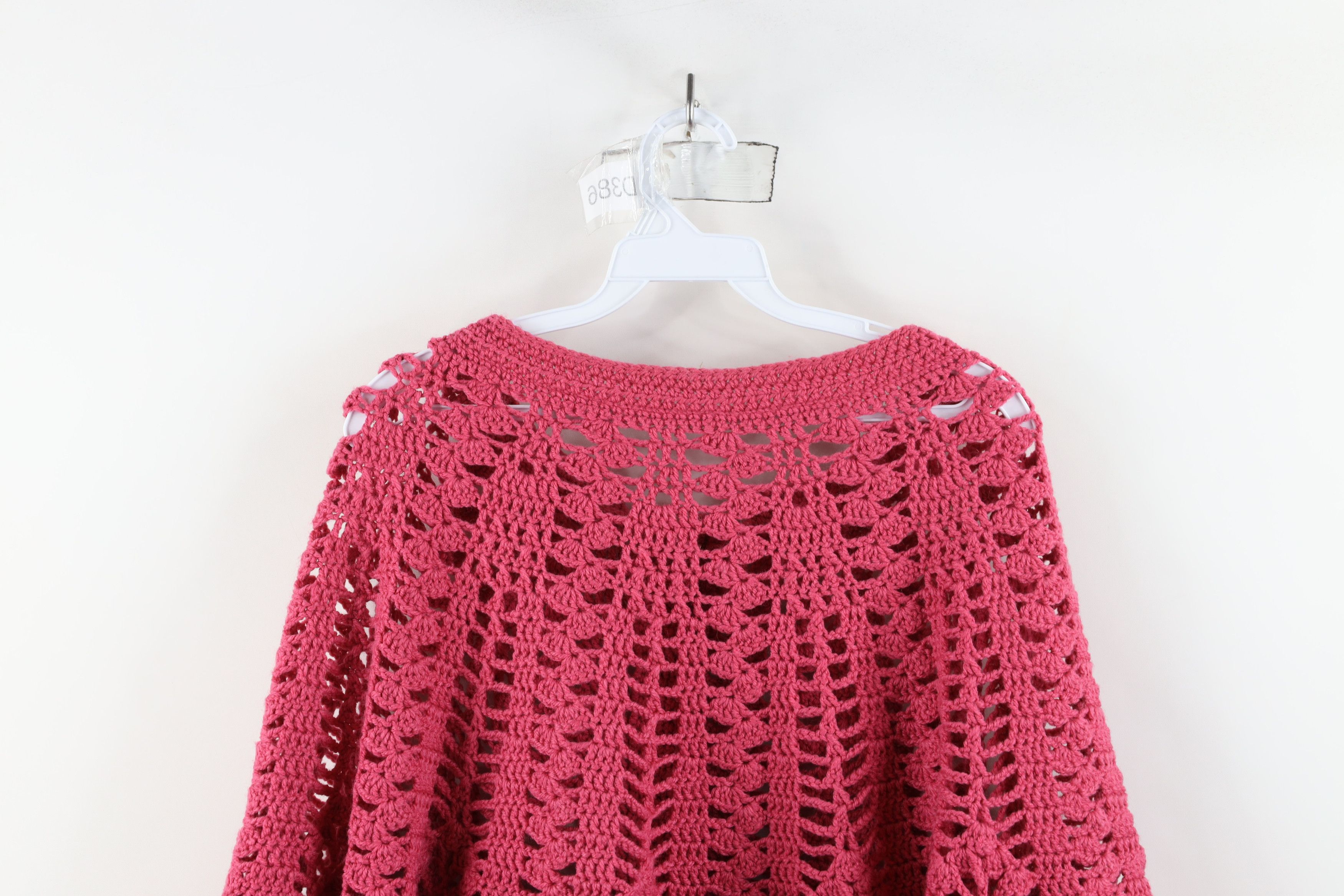 Vintage Vintage 50s 60s Streetwear Crochet Sweater Cape Poncho Pink Size ONE SIZE - 9 Thumbnail