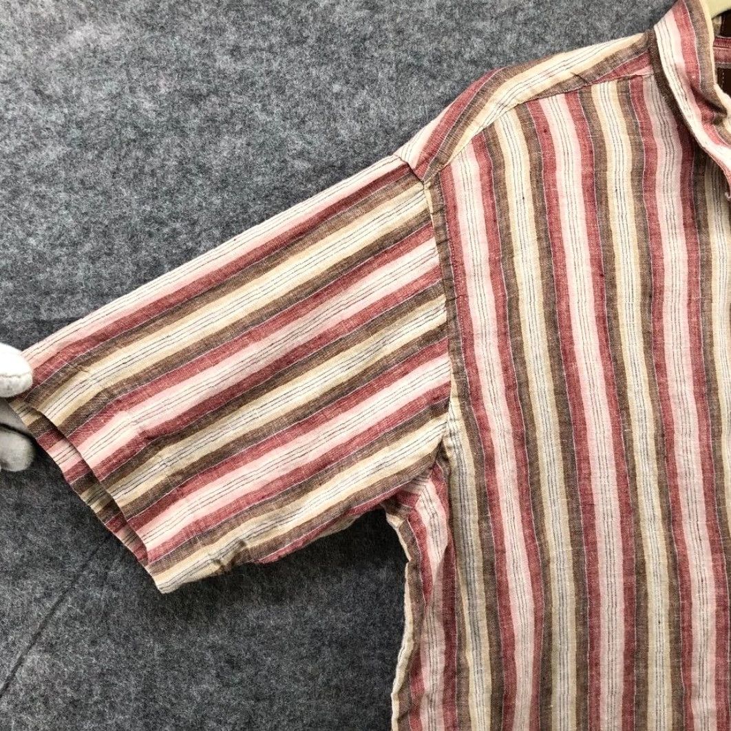 Tasso Elba Tasso Elba Linen Shirt Mens L Short Sleeve Button Up Striped Pink Brown Beach Holiday Ocean Collar Size US L / EU 52-54 / 3 - 5 Thumbnail