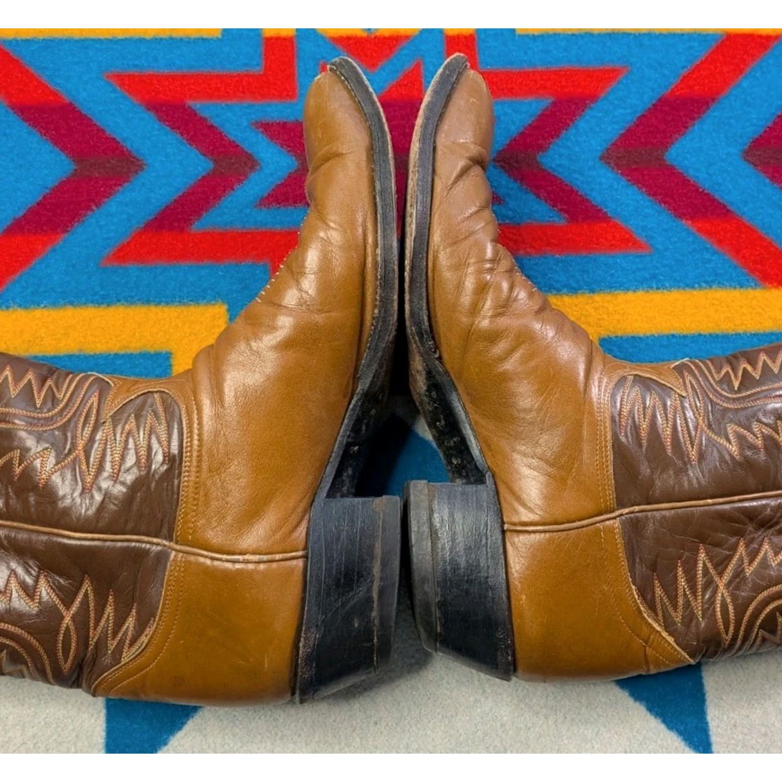 Tony Lama VINTAGE Tony Lama Leather Cowboy Boots Western Brown Size 10.5/11 Made In USA Men Size US 11 / EU 44 - 3 Thumbnail