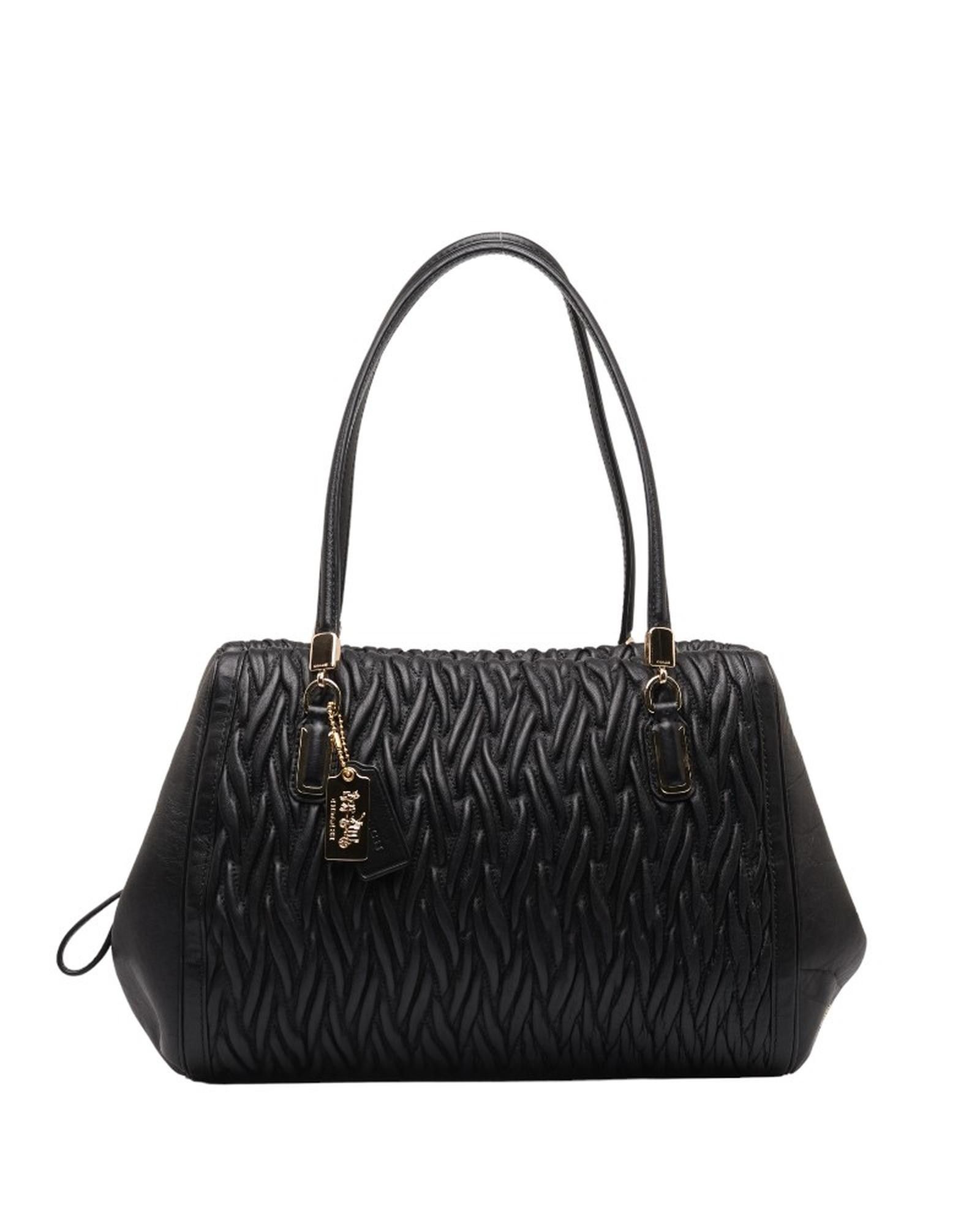 image of Coach Gathered Leather Tote Bag In Black, Women's