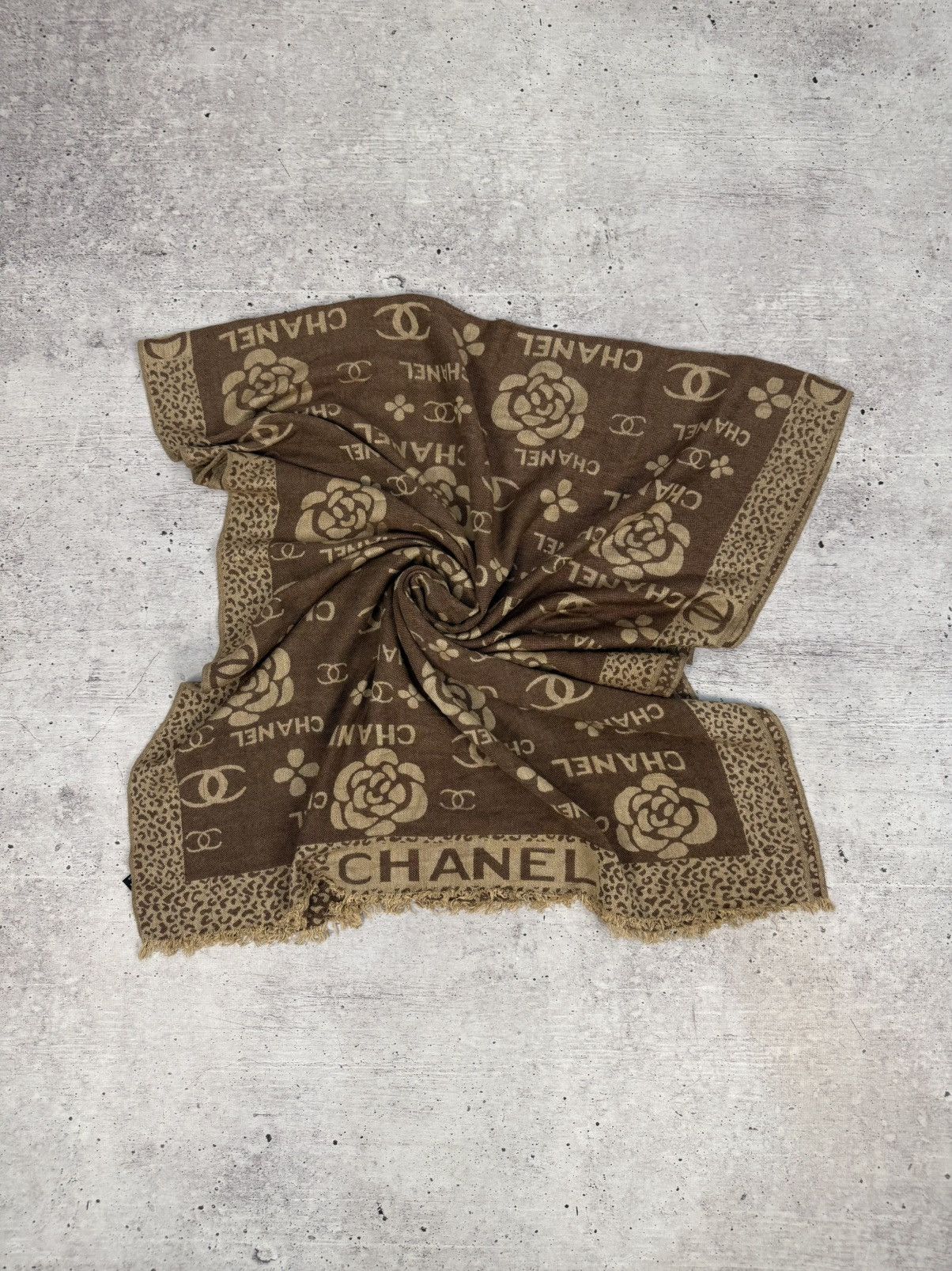 Chanel Chanel Camellia CC Logo Cashmere Silk Scarf Size ONE SIZE - 1 Thumbnail