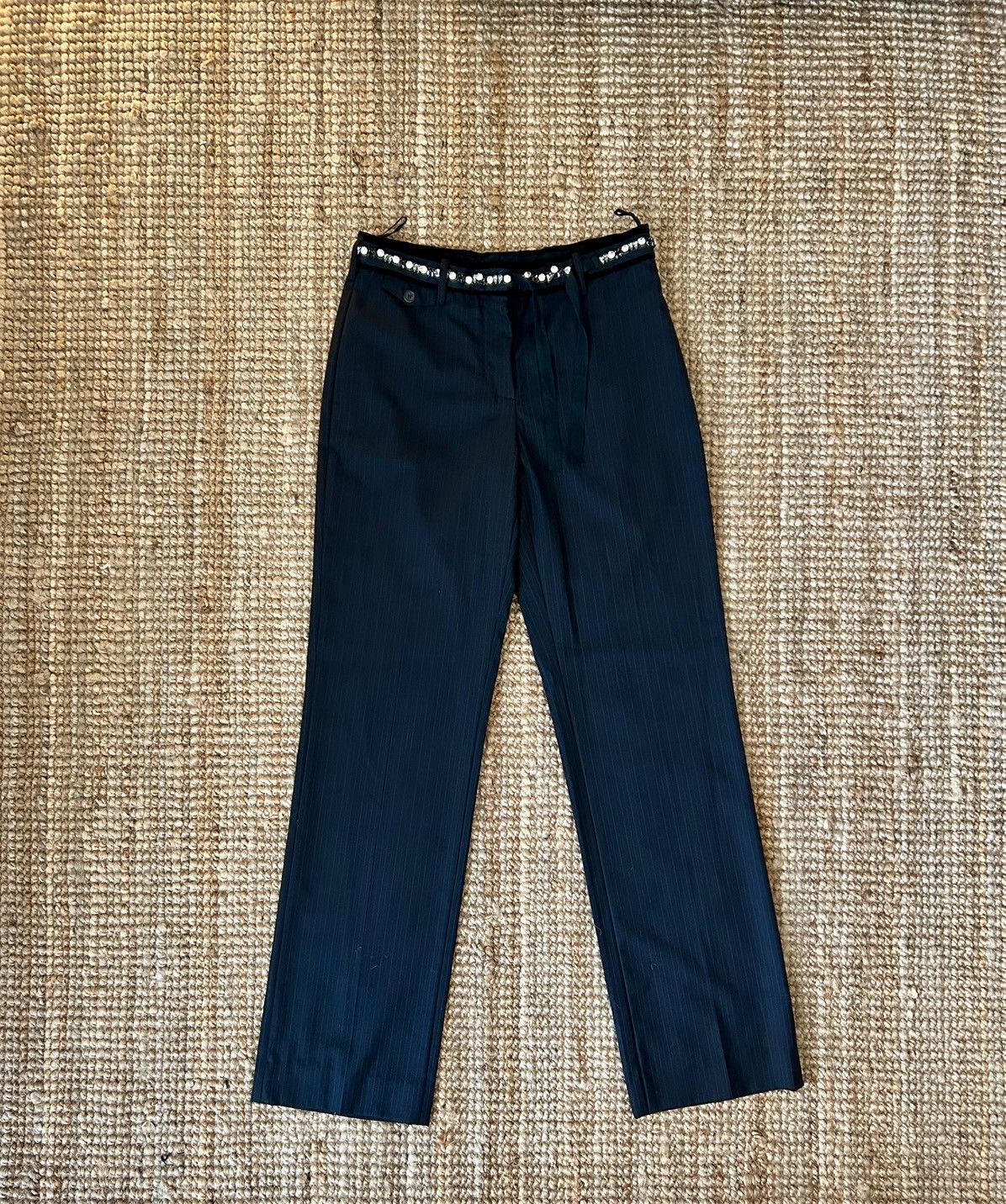 image of Prada Virgin Wool Gem Pants in Black Charcoal Grey, Men's (Size 29)