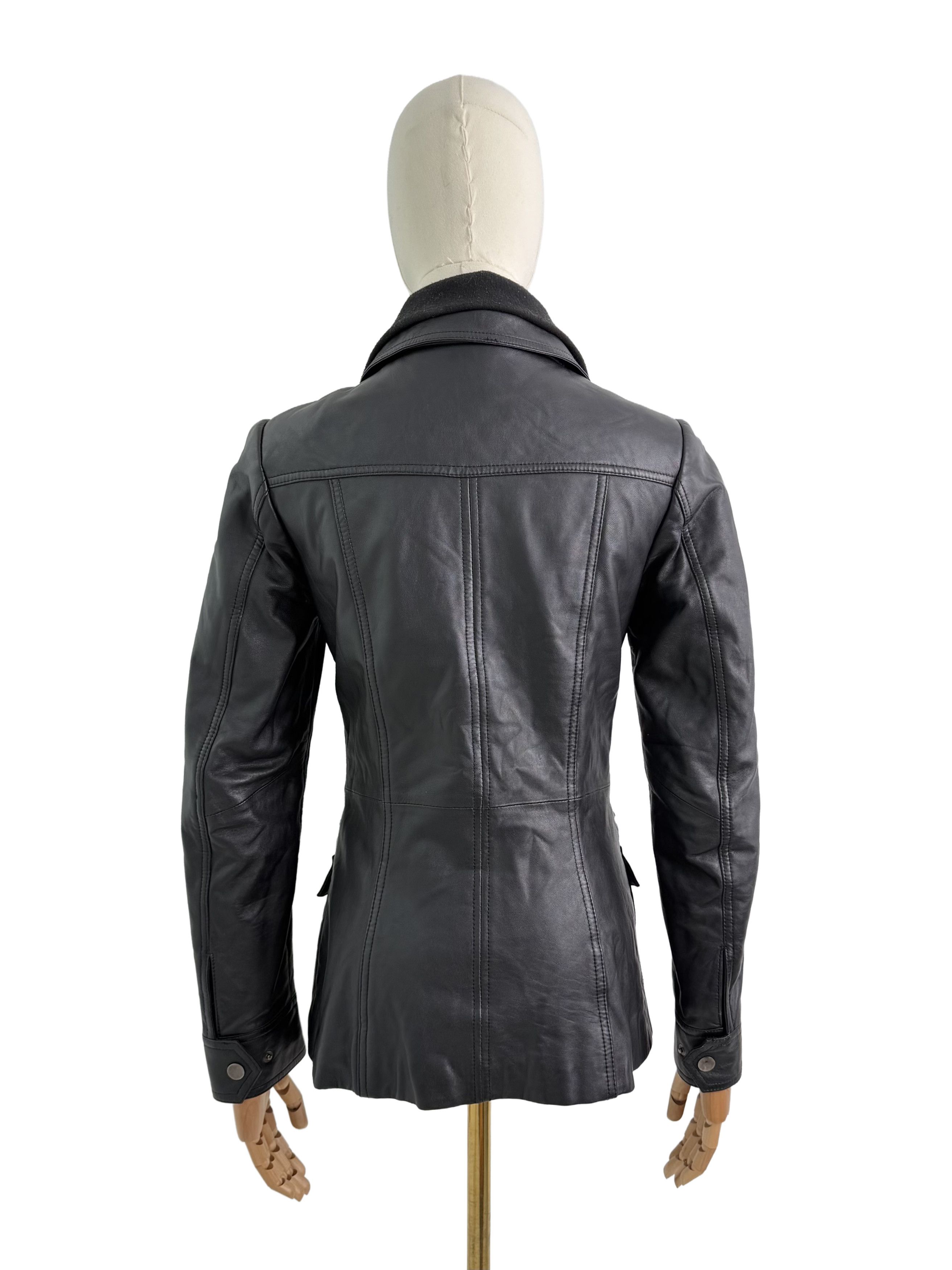 Vintage Vintage Leather Jacket Zip Snap Front Fitted Moto Biker Coat Size M / US 6-8 / IT 42-44 - 4 Thumbnail
