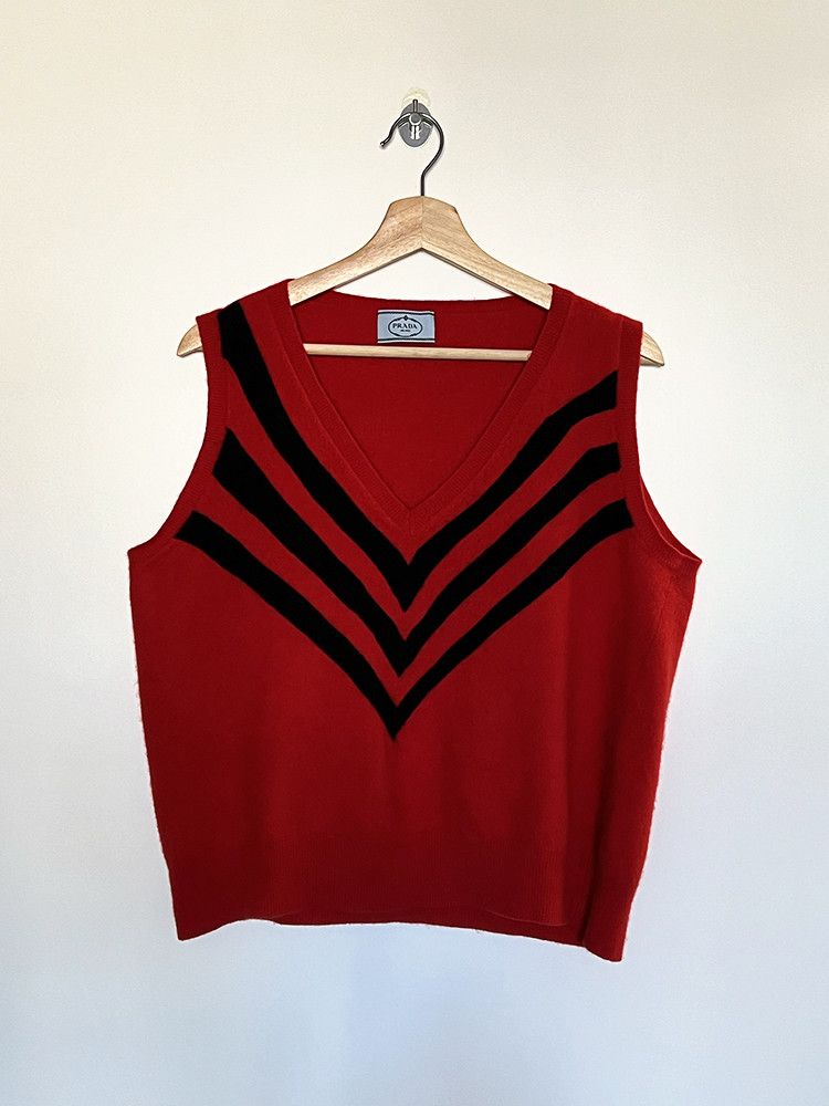 image of Prada Fw14 Wool-Cashmere Blend Sleeveless Sweater in Red, Women's (Size XS)