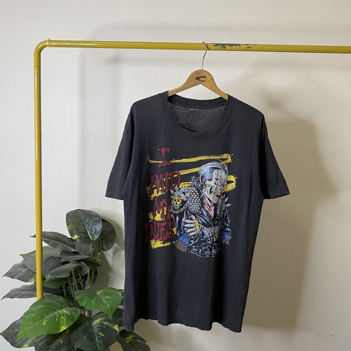 Vintage 90s I Paid My Dues Skeleton Biker Air Waves Inc Tee