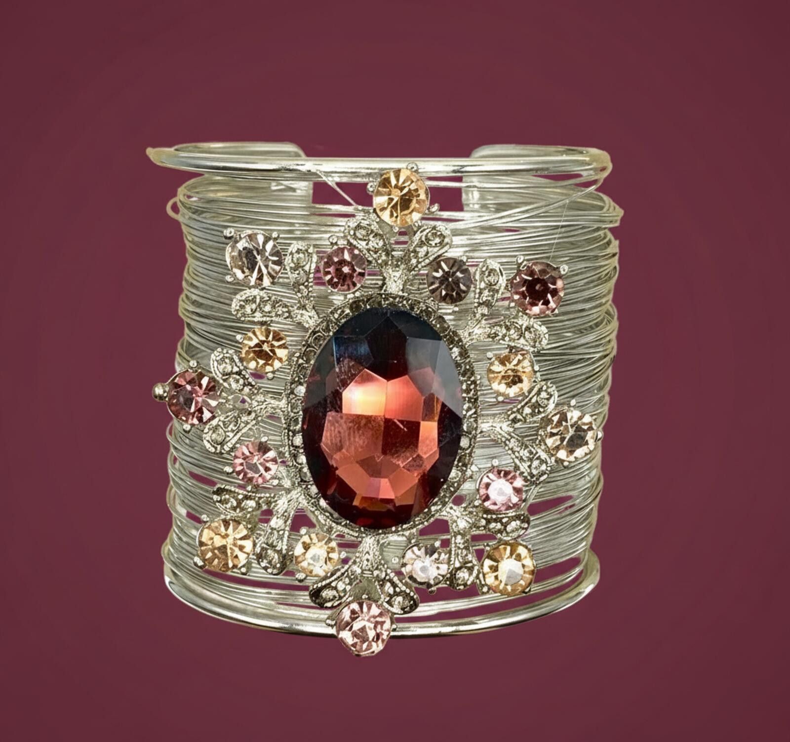Other Boho Floral Cuff Statement Bracelet with Crystal Stone Size ONE SIZE - 1 Preview