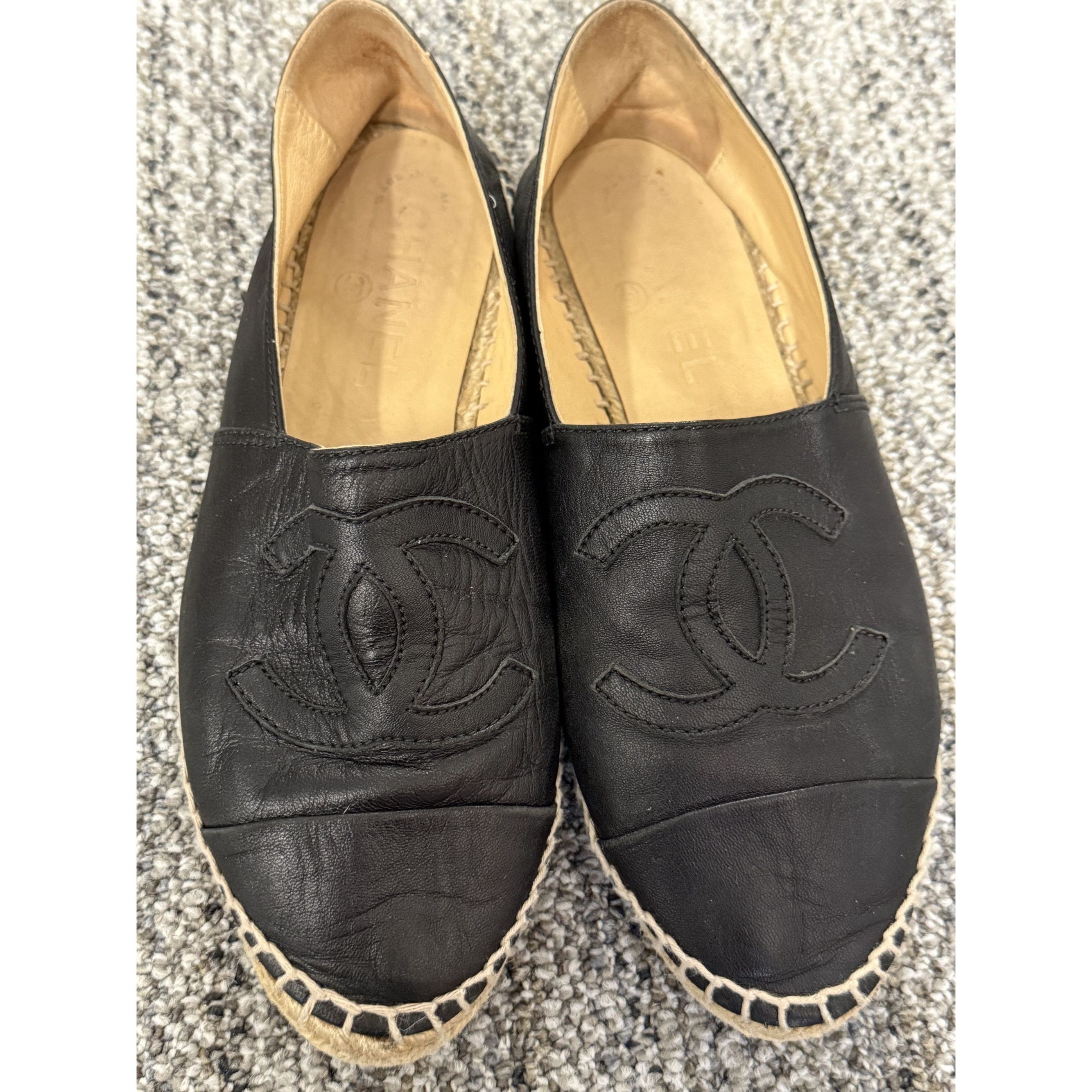 Chanel Chanel Black Leather Espadrilles Woven Sole Slip-On Shoes Wo Size US 8 / IT 38 - 4 Thumbnail