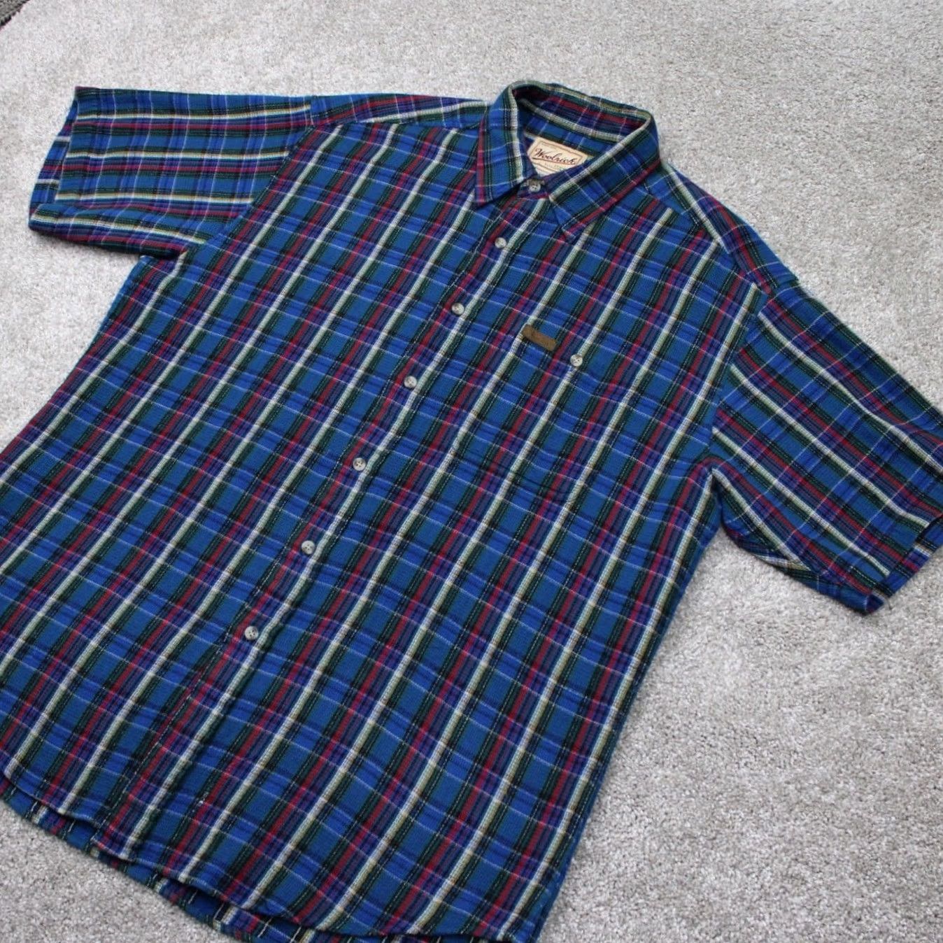 Vintage Woolrich Shirt Mens Large Atlantic Blue/Red/Green 100% Cotton S/S Button Up Size US L / EU 52-54 / 3 - 3 Thumbnail