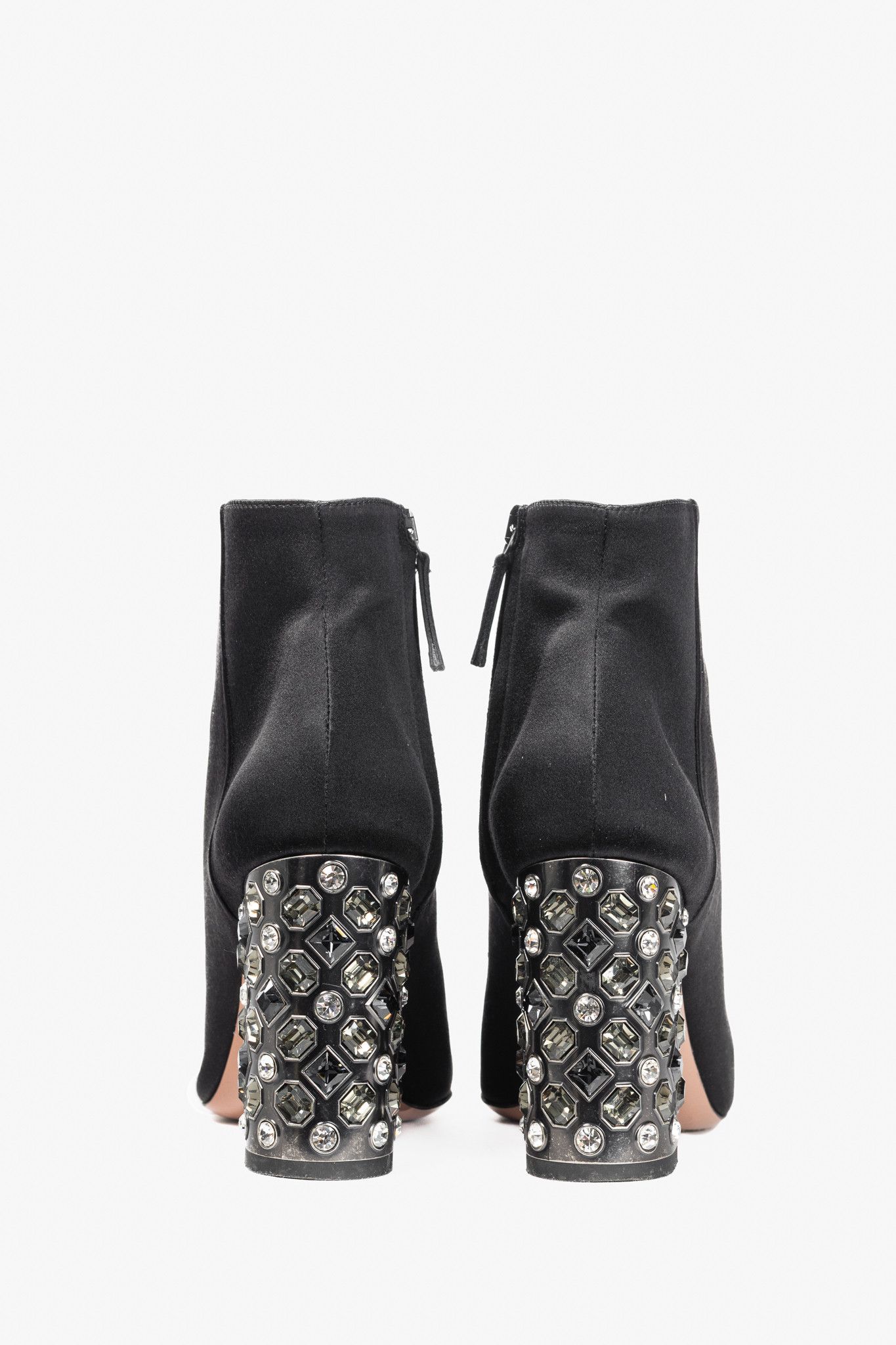 Aquazzura Aquazzura Party 85 Black Satin Embellished-Heel Booties Size US 5.5 / IT 35.5 - 3 Thumbnail