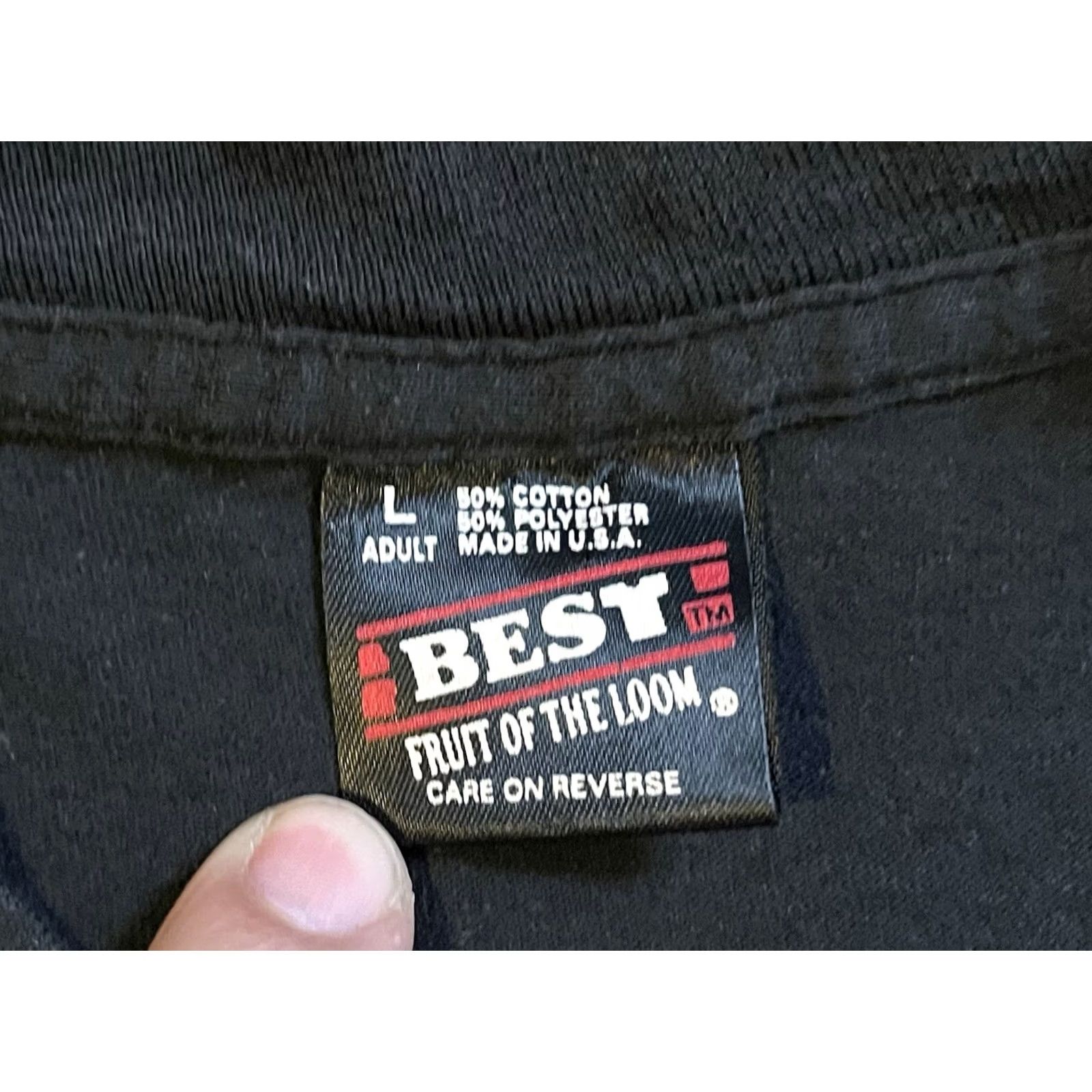 Fruit Of The Loom VINTAGE Beeline Bee Playing Cards Run Shirt Men’s L Black Cotton Polyester USA 90s Graphic Print Double-Sided Logo Pocket Shirt Mens Size US L / EU 52-54 / 3 - 6 Thumbnail