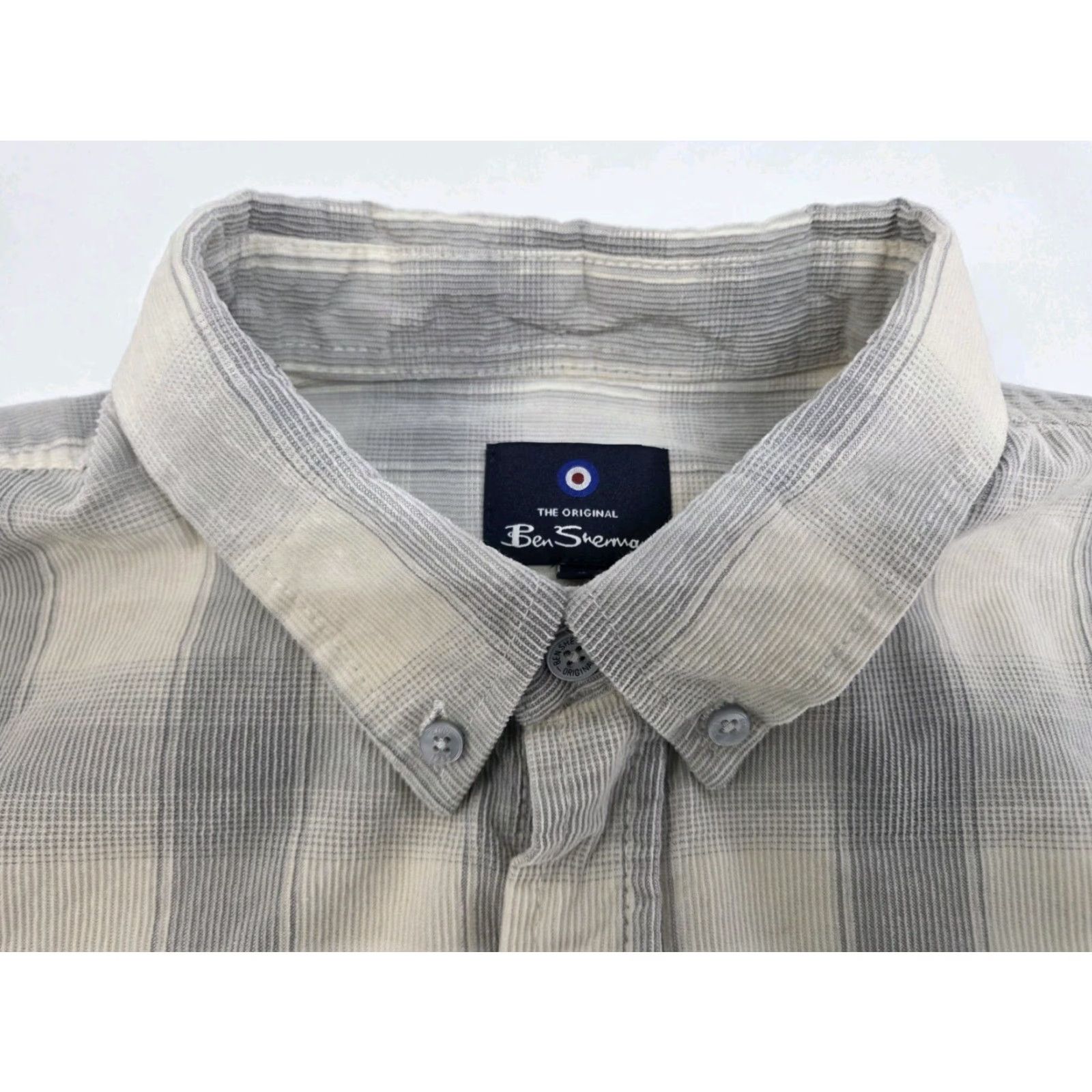Ben Sherman Ben Sherman Mens Long Sleeve Beige/Grey Plaid Cotton Shirt L Corduroy Button-Up Pocket Embroidered Classic Fall Winter Spring Casual Travel Canary Size US L / EU 52-54 / 3 - 2 Thumbnail