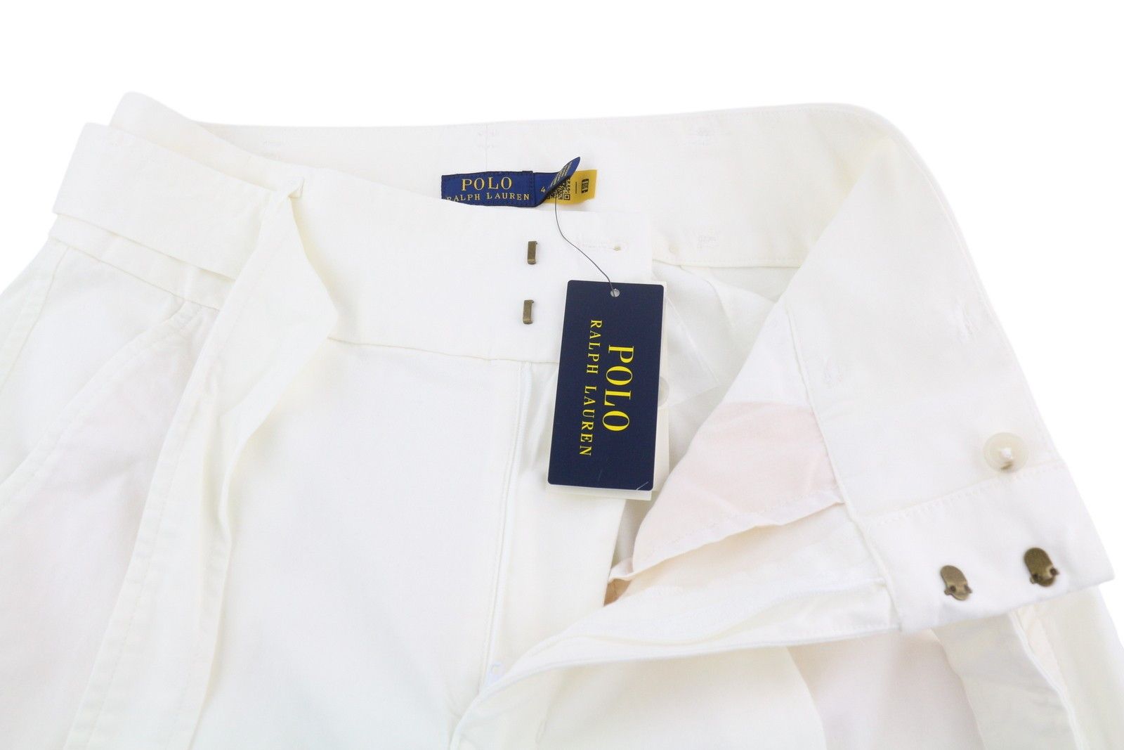 Polo Ralph Lauren W27 White Turn-Up Belted Pleated Trousers 84708 Size 27" / US 4 / IT 40 - 4 Thumbnail