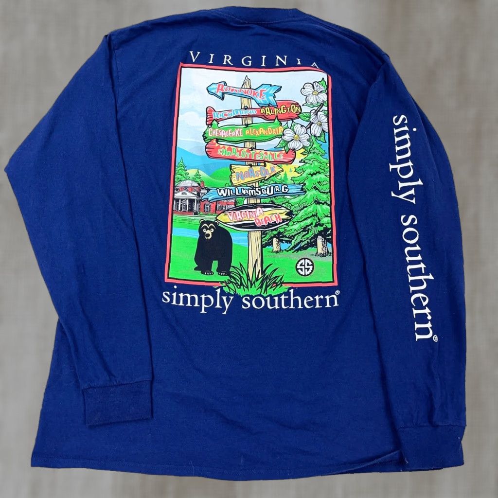 Spell Simply Southern Shirt Women Medium Blue Long Sleeve Virginia Bear Spell Out Size M / US 6-8 / IT 42-44 - 1 Thumbnail