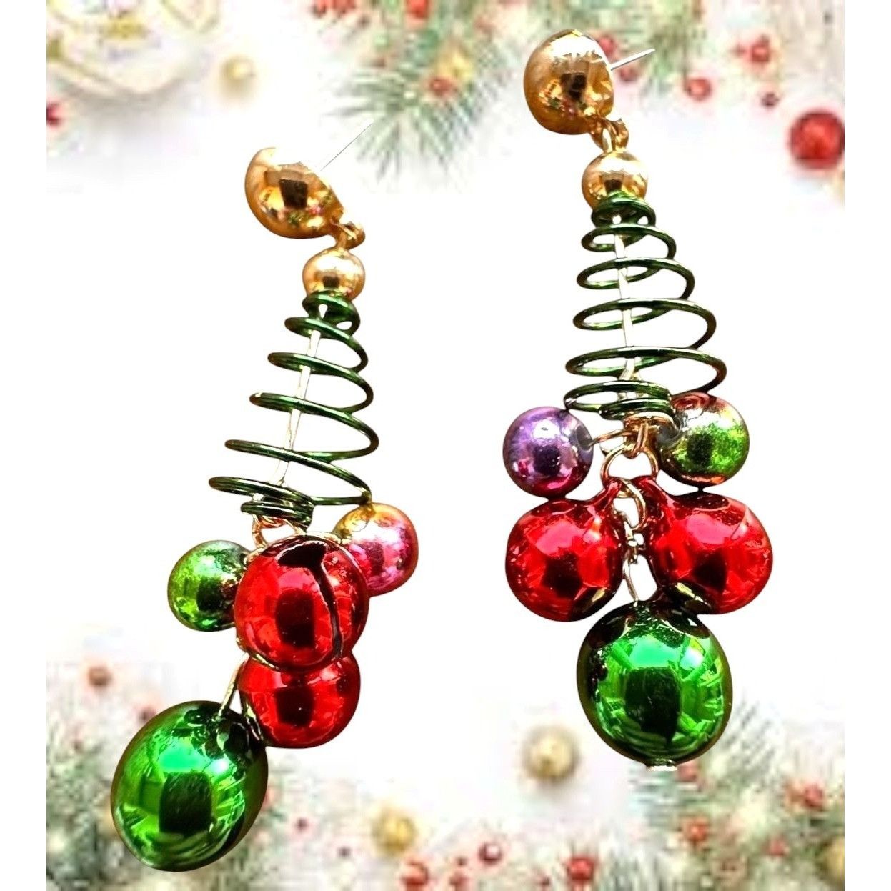 Handmade Christmas Tree Earrings New Handmade Jingle Bells Dangle Pos Size ONE SIZE - 3 Thumbnail