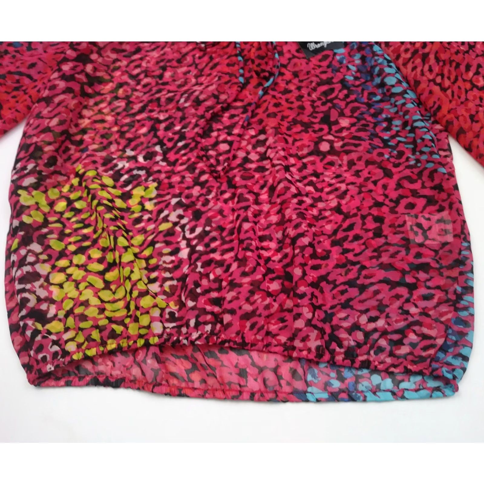 47 Rock 47 Blouse Women M 3/4 Sleeve Sheer Polyester Top Pink Blue Green Animal Print Keyhole Neck Waist Shirt Womens Size M / US 6-8 / IT 42-44 - 3 Thumbnail