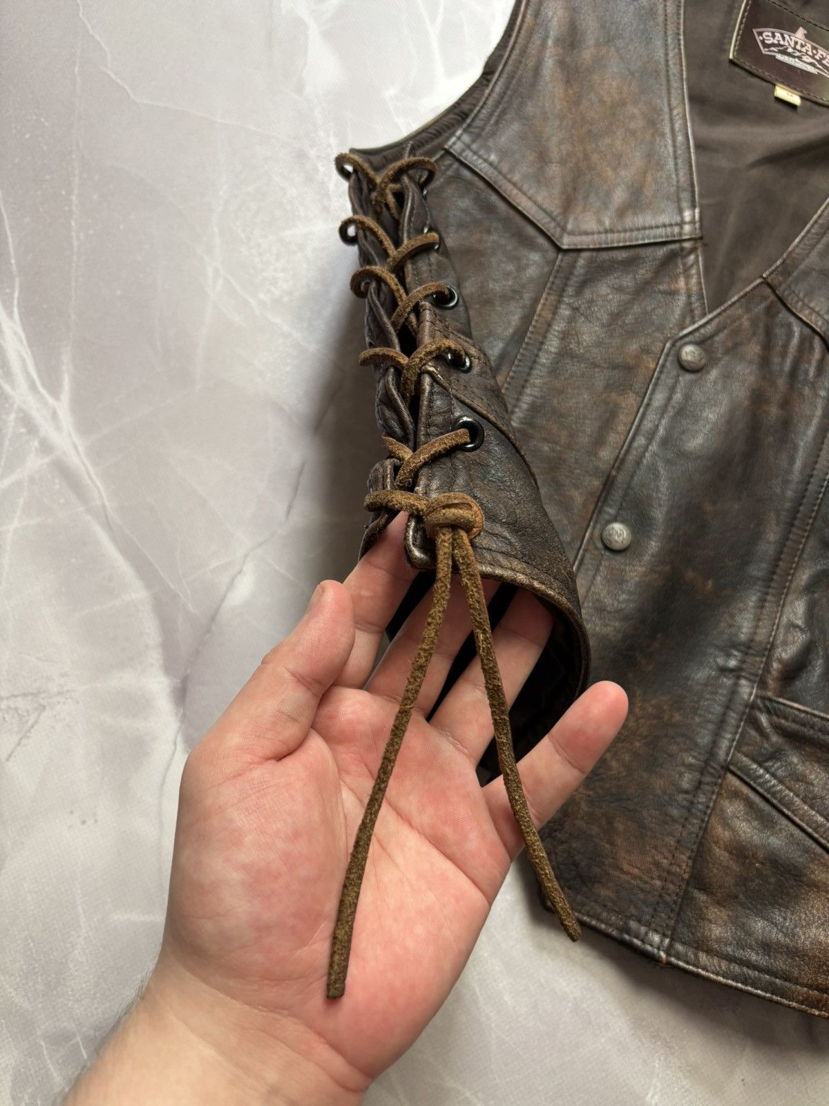 Cowboy Equipment Santa Fe Leather Vest Distressed Cowboy Western Lace-up Size M / US 6-8 / IT 42-44 - 7 Thumbnail