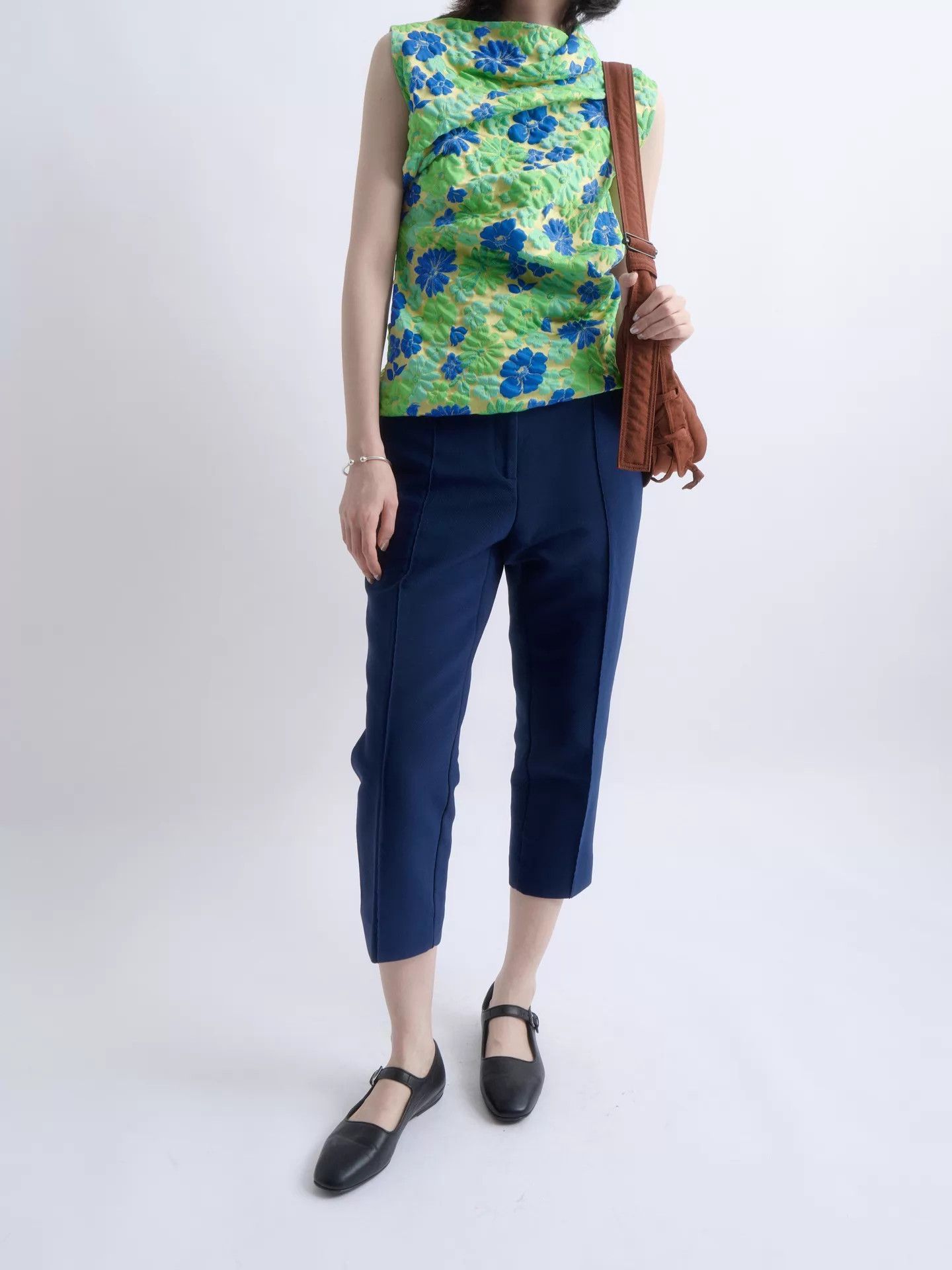 Jil Sander JIL SANDER 18SS Green-Blue Floral Jacquard Asym Twisted Top Size XXS / US 00 / IT 34 - 7 Thumbnail