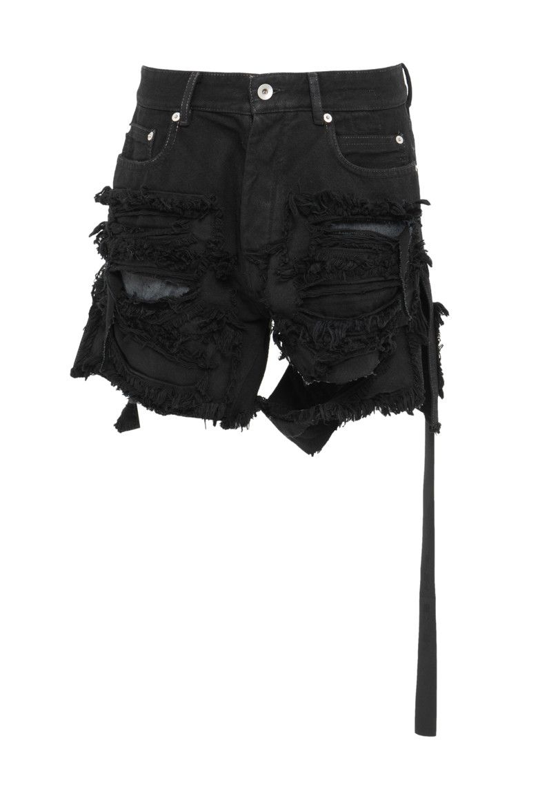 image of Rick Owens Distressed Slash Trucker Cut Offs in Black, Men's (Size 30)