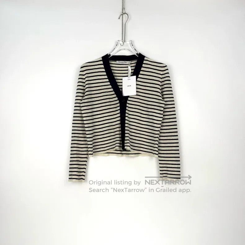 Dior Dior Beige dark blue striped knitted cardigan coat Size S / US 4 / IT 40 - 3 Thumbnail