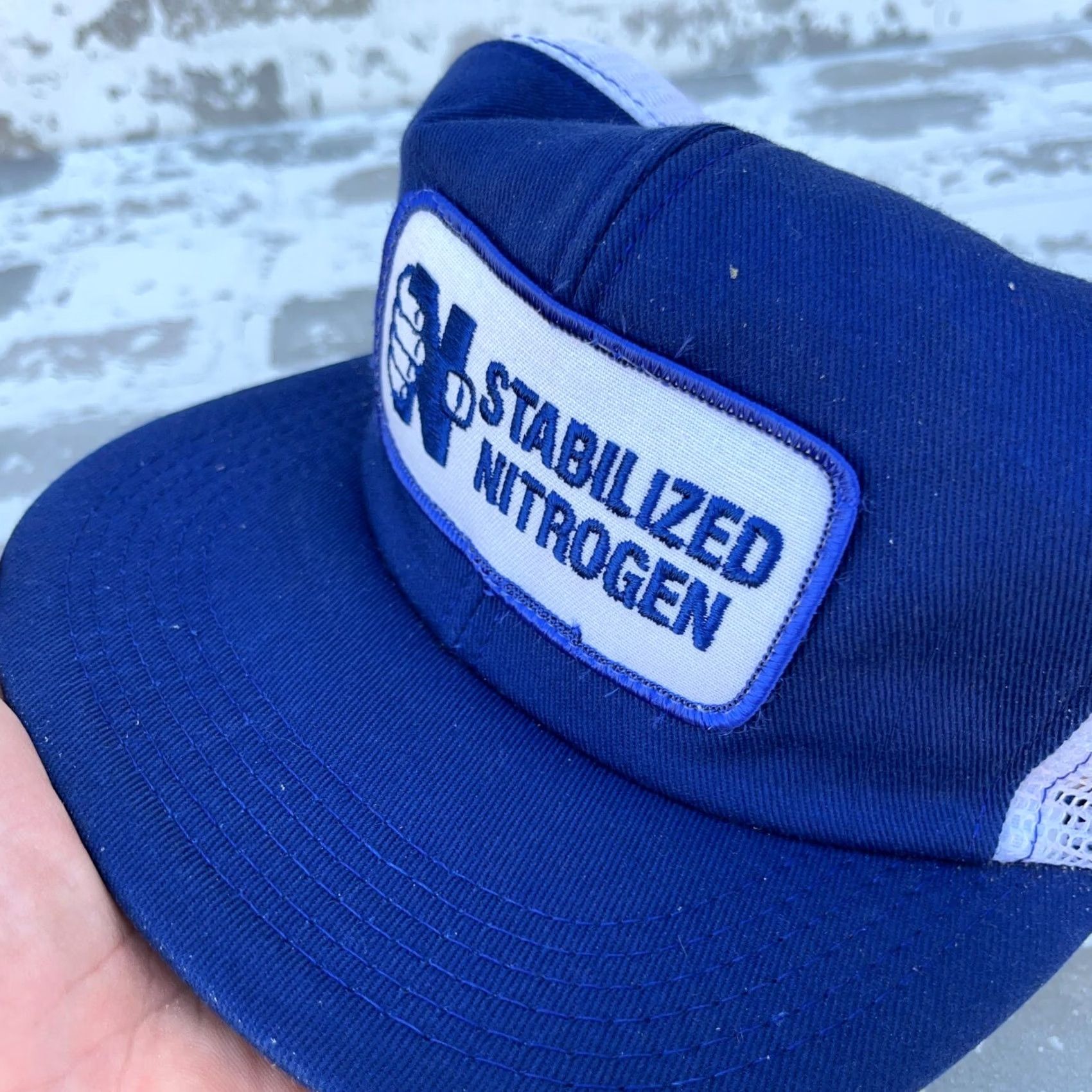 GAS VINTAGE M&B Headwear Trucker Hat Cap Snap Back Blue White USA Made 80s 90s Patch Farm Gas CC Adult Men Size ONE SIZE - 7 Thumbnail