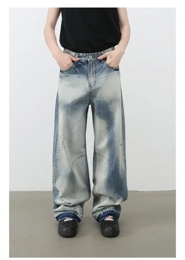 VIBE American street trendy loose straight ripped raw-edge jeans Size US 32 / EU 48 - 1 Thumbnail