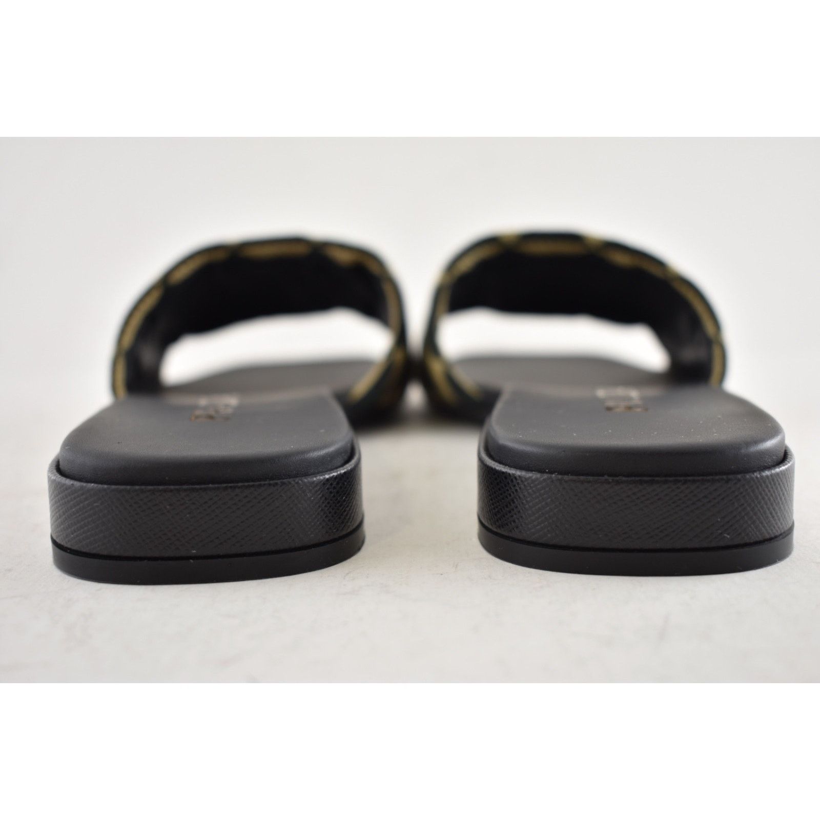 Prada Prada Jacquard Triangle Logo Black Beige Tan Leather Slide Size US 7.5 / IT 37.5 - 18 Thumbnail