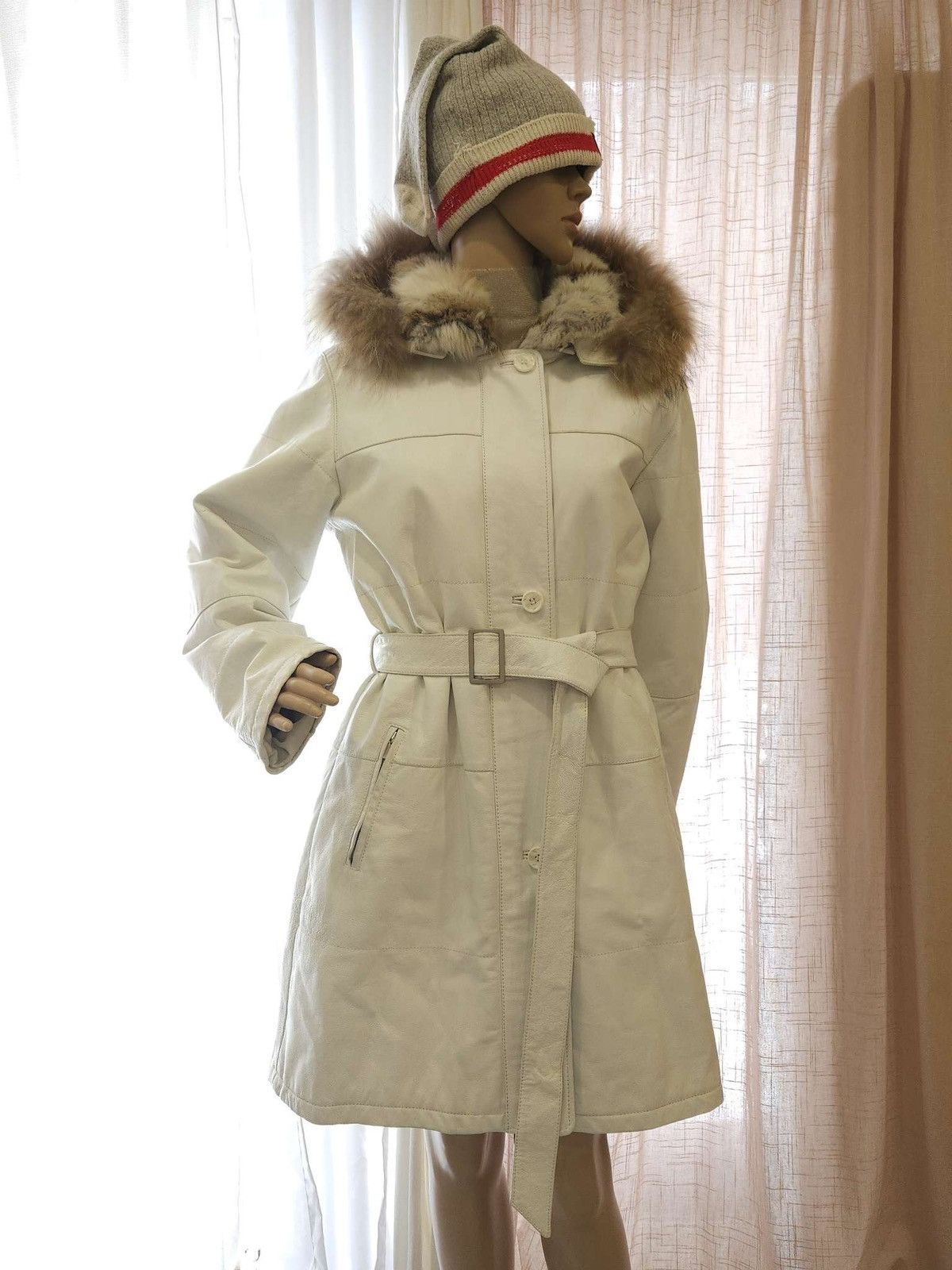 Danier 100% Leather Raccoon Fur Lining Rabbit Hooded Coat By Danier Size M / US 6-8 / IT 42-44 - 1 Thumbnail