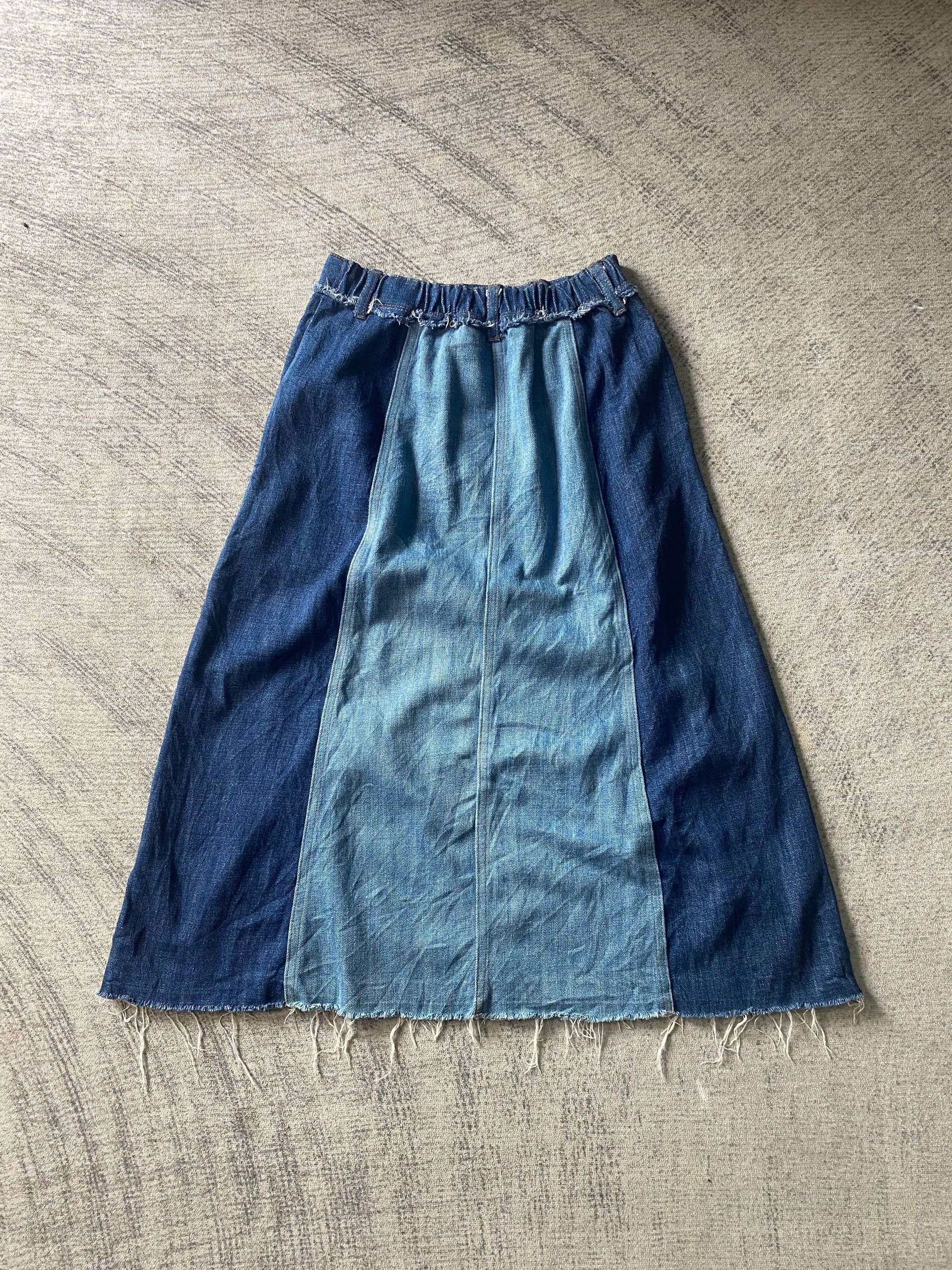 Designer Designer Style Frayed Denim Midi Skirt Size 30" / US 8 / IT 44 - 6 Thumbnail
