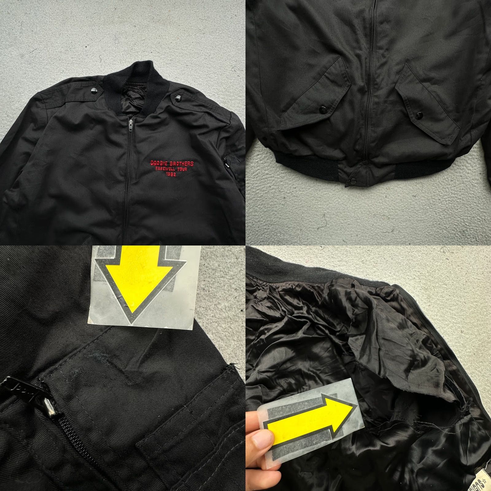 4SDESIGNS VINTAGE Doobie Brothers Farewell Tour LP Designs Mary Bassel Jacket Bomber Mens Medium Black 80s Music Zip Pockets Embroidered Full Zip Size US M / EU 48-50 / 2 - 8 Thumbnail