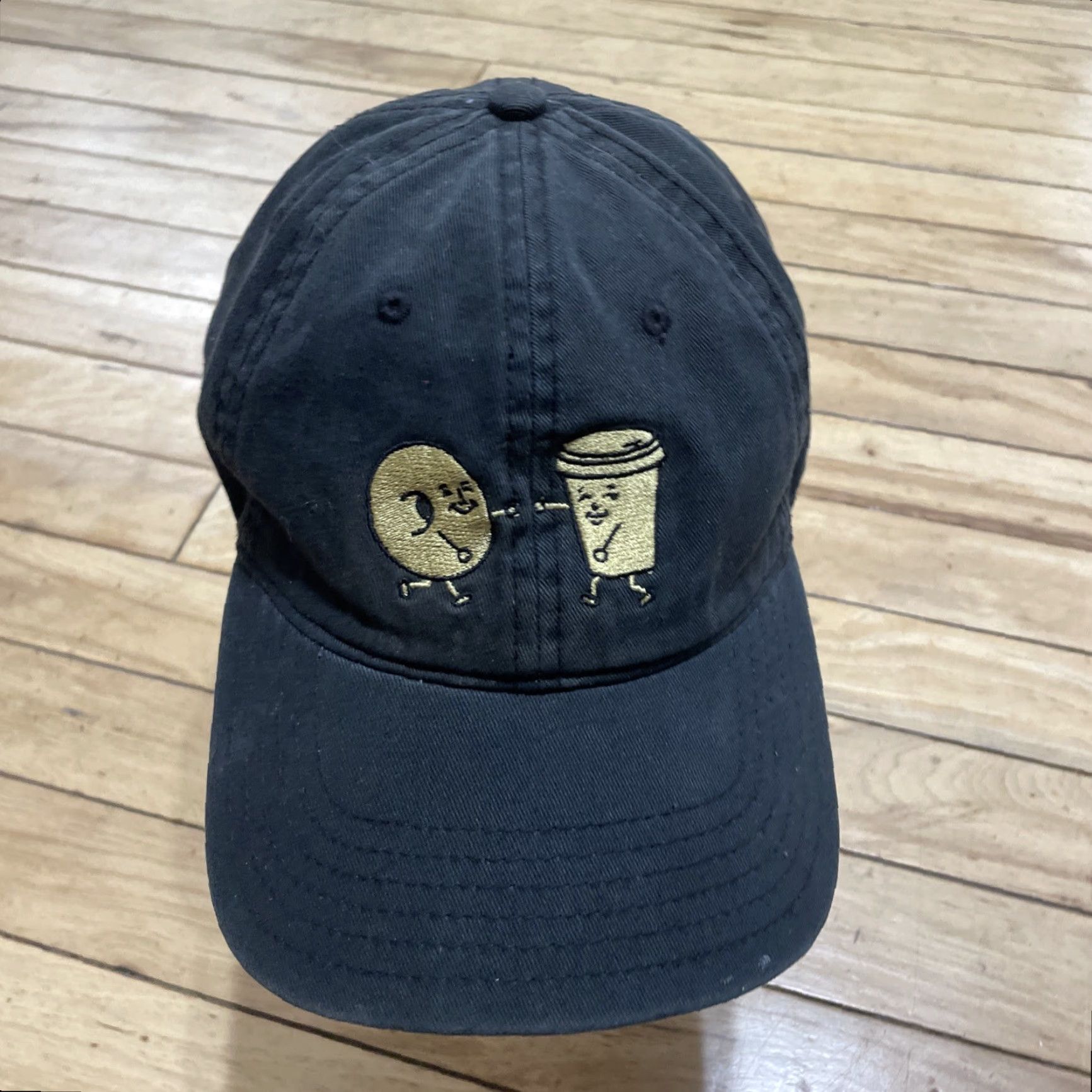 Vintage Sidecar Donuts and Coffee Hat Baseball Cap Black Gold Adjustable LA Streetwear Mens One Size Canvas Cotton Size ONE SIZE - 2 Thumbnail