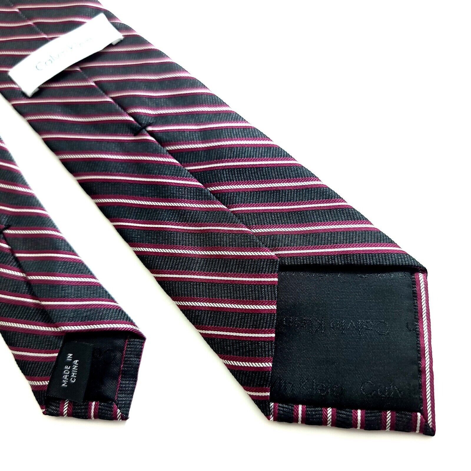 Calvin Klein Calvin Klein Gray Red Striped Woven Skinny Silk Tie Size ONE SIZE - 5 Thumbnail