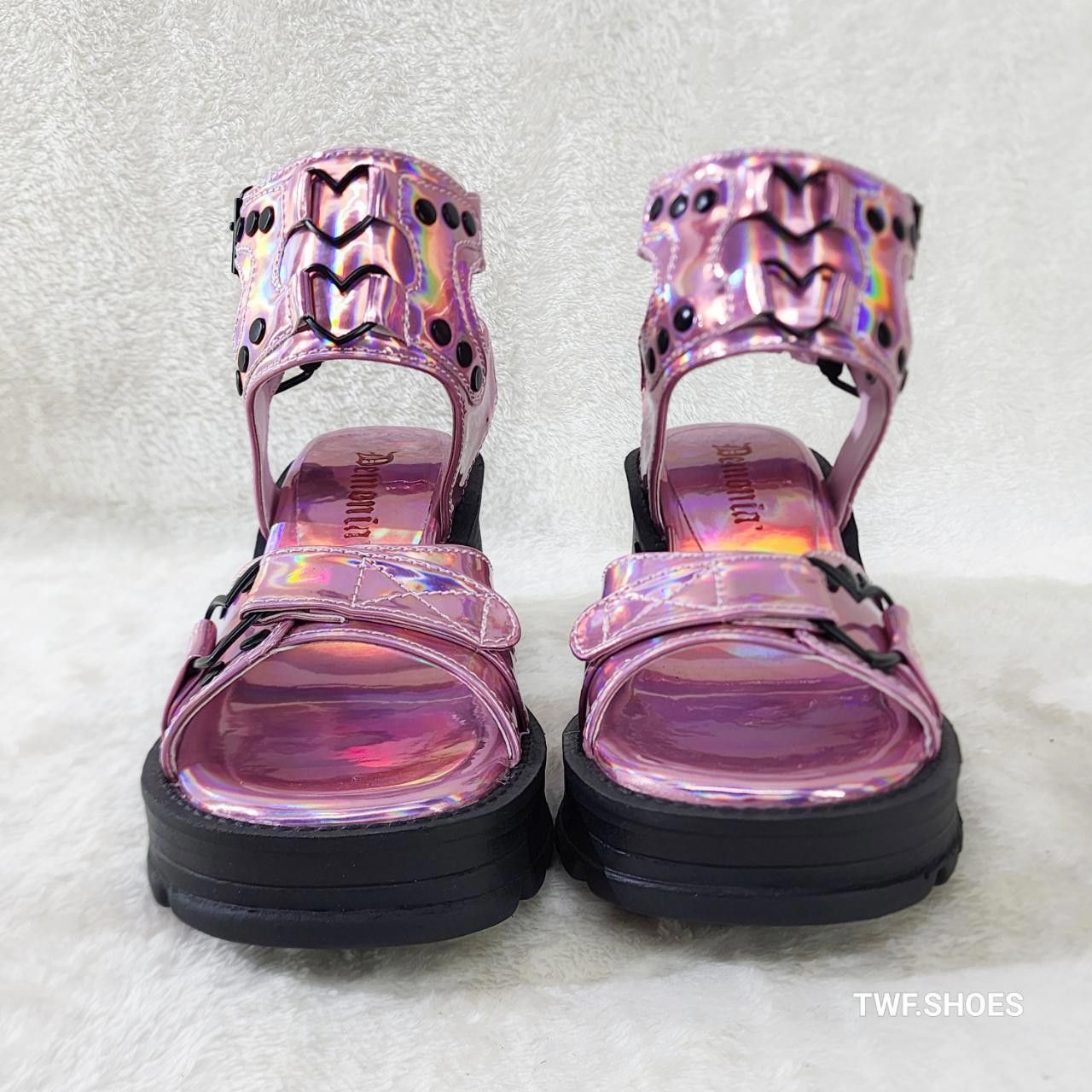 Demonia Cult DEMONIA Bratty Pink Hologram Block Heel Goth Punk Platform S Size US 6 / IT 36 - 5 Thumbnail