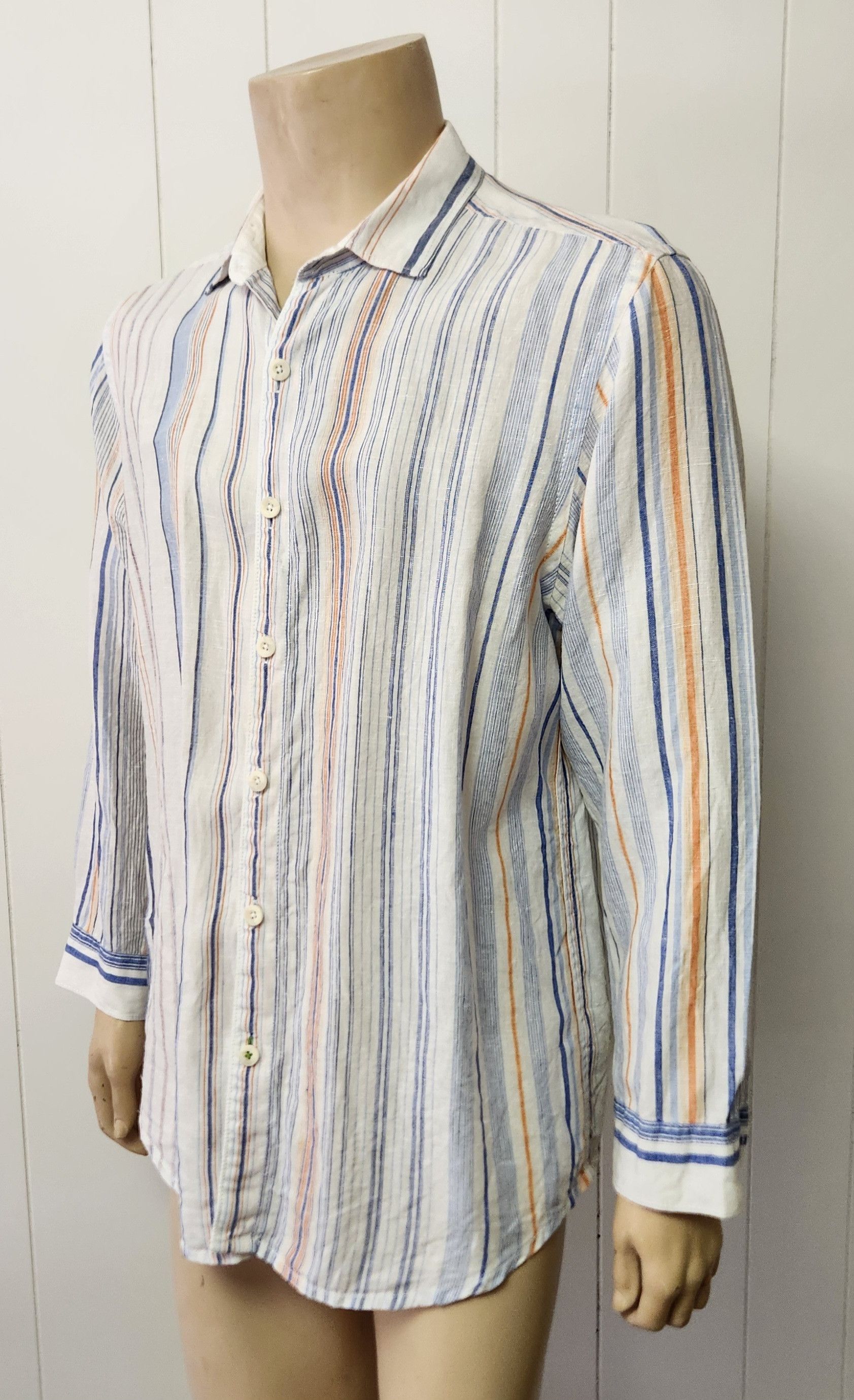 Tommy Bahama Tommy Bahama shirt M 100% linen white blue orange stripe Size US M / EU 48-50 / 2 - 2 Thumbnail