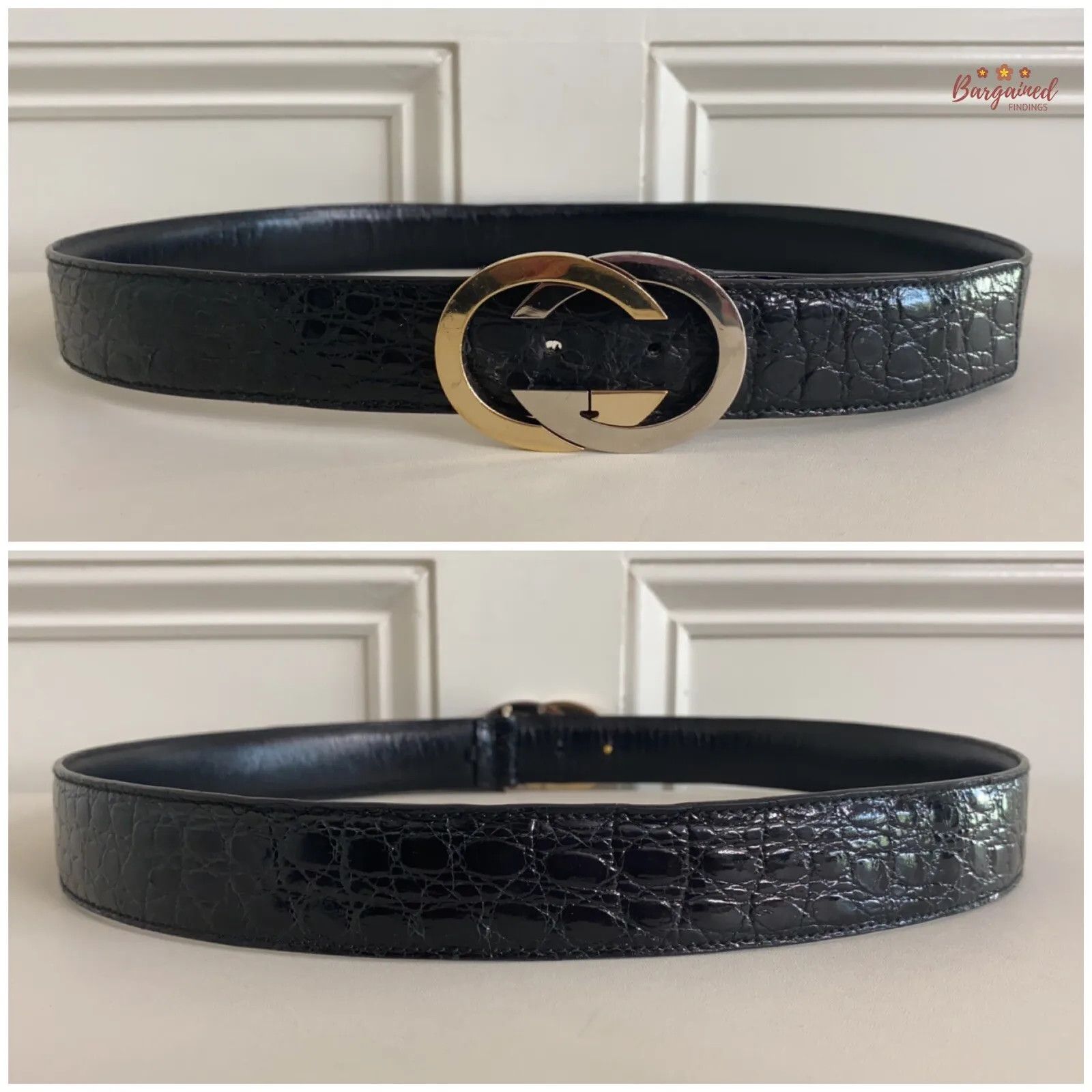 Gucci Gucci Crocodile Leather Gold/Silver Interlocking G Buckle Size 34 - 9 Thumbnail