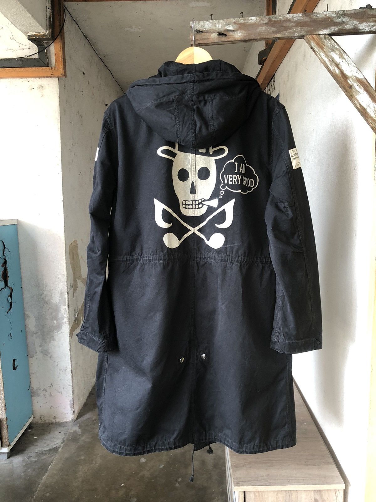 image of Vintage Guilty Parties Big Print "i Am Very Good" Parka in Black, Men's (Size Large)