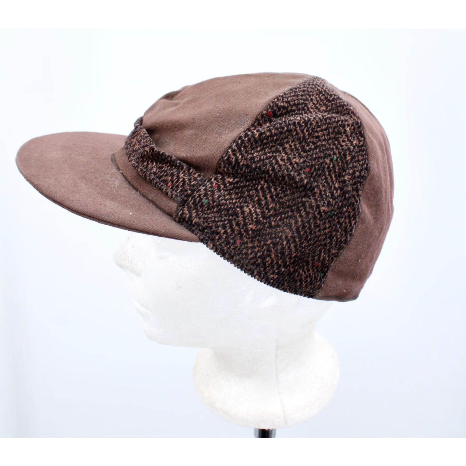 Vintage VINTAGE Men's Cap 1930s Brown Cotton Tweed Hunting Outdoor Hat Sz 7 1/4 30s Mens Size ONE SIZE - 3 Thumbnail