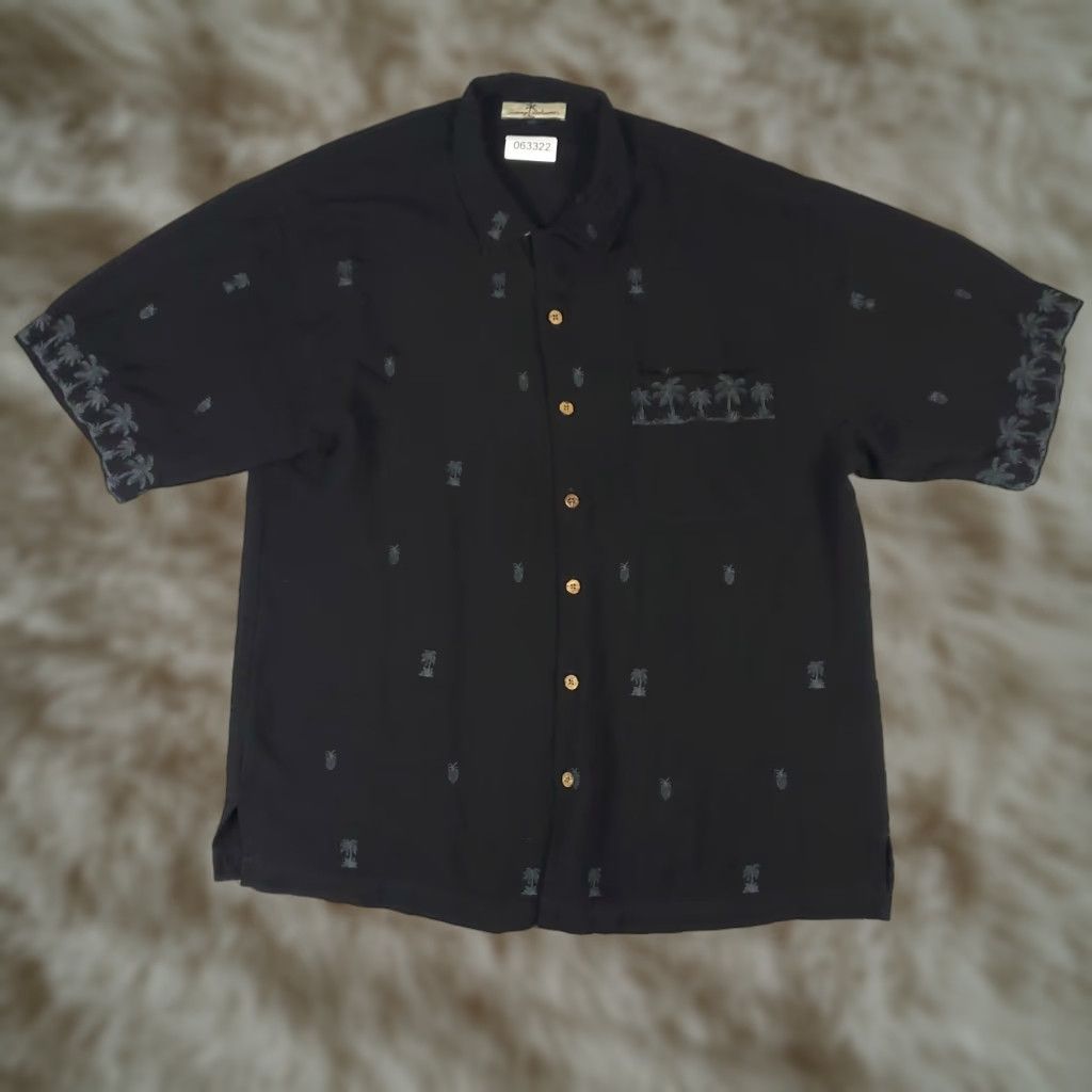 Tommy Bahama VINTAGE Tommy Bahama Shirt Mens XL Black Silk Camp Collar Hawaiian Button Up Size US XL / EU 56 / 4 - 1 Thumbnail