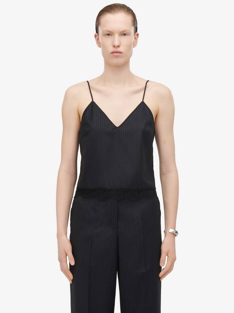 Alexander McQueen o1srvl11e0326 Lace Detail Pinstripe Camisole Top in Navy Size M / US 6-8 / IT 42-44 - 2 Thumbnail