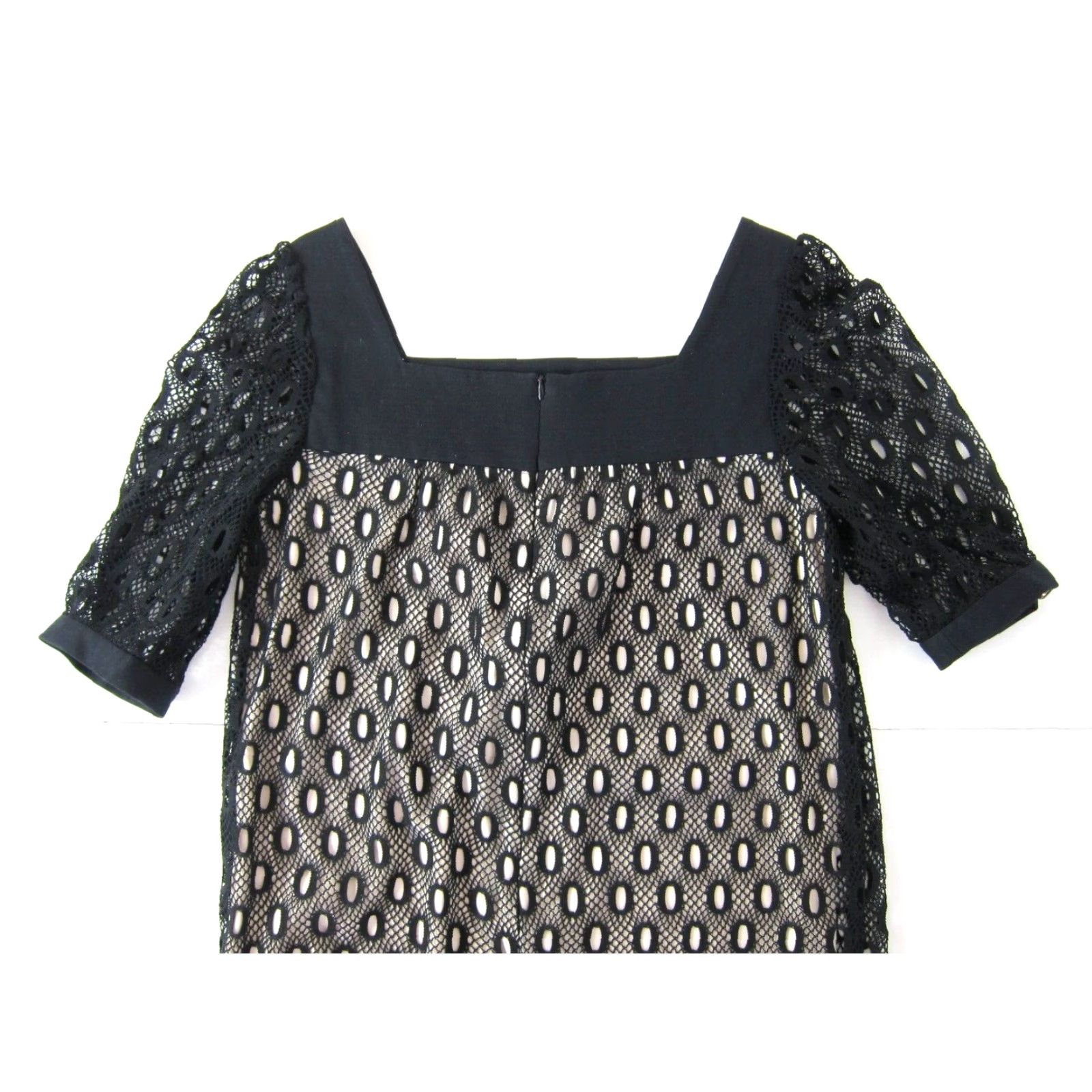 Vintage Eliza J New York Black Polka Dot Short Sleeve Knit Shift Sheath Tunic Dress 8 Size 30" / US 8 / IT 44 - 5 Thumbnail