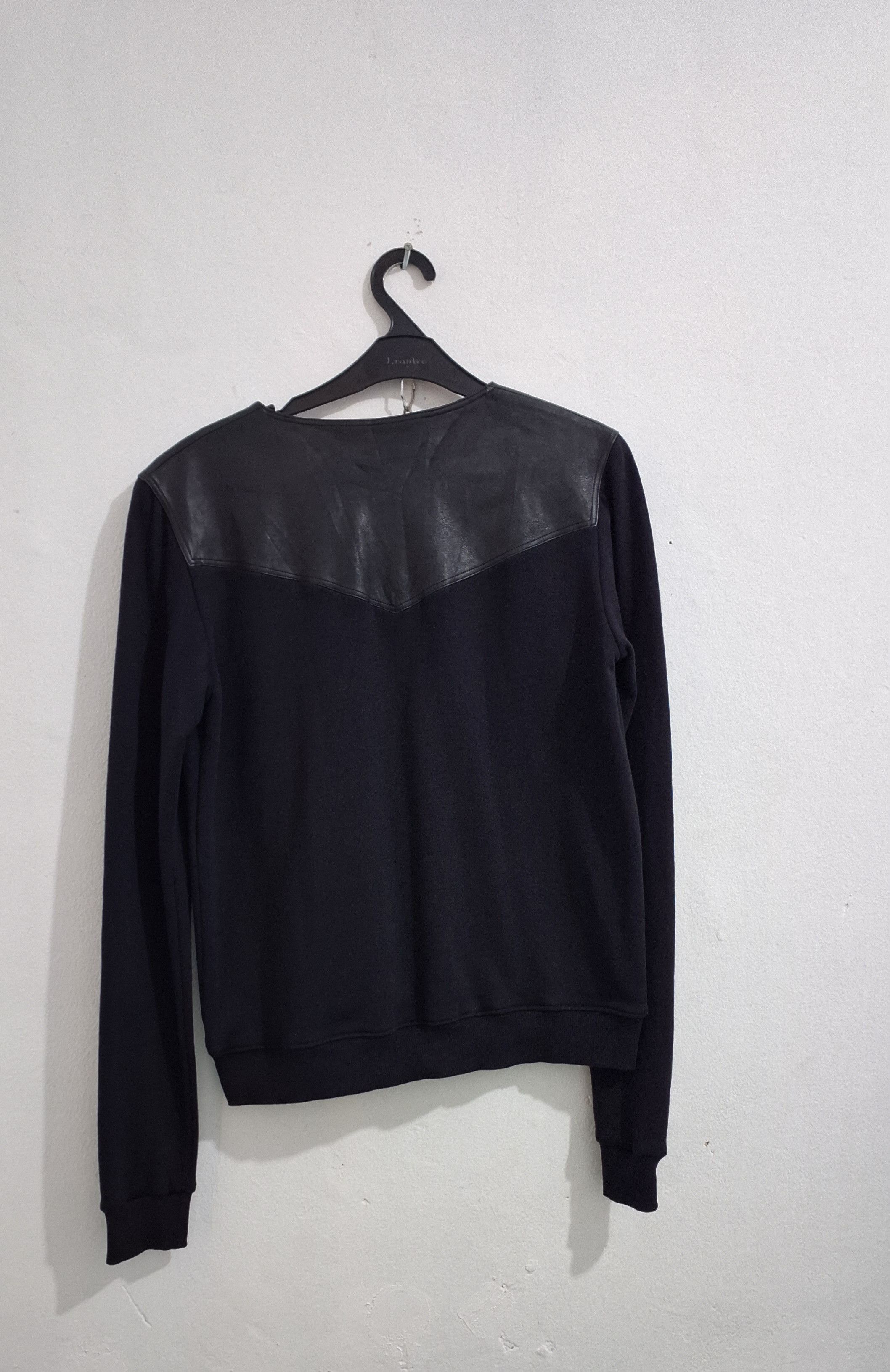 Saint Laurent Paris Saint Laurent Black Leather Panelled Crewneck Sweatshirt Size US L / EU 52-54 / 3 - 6 Thumbnail