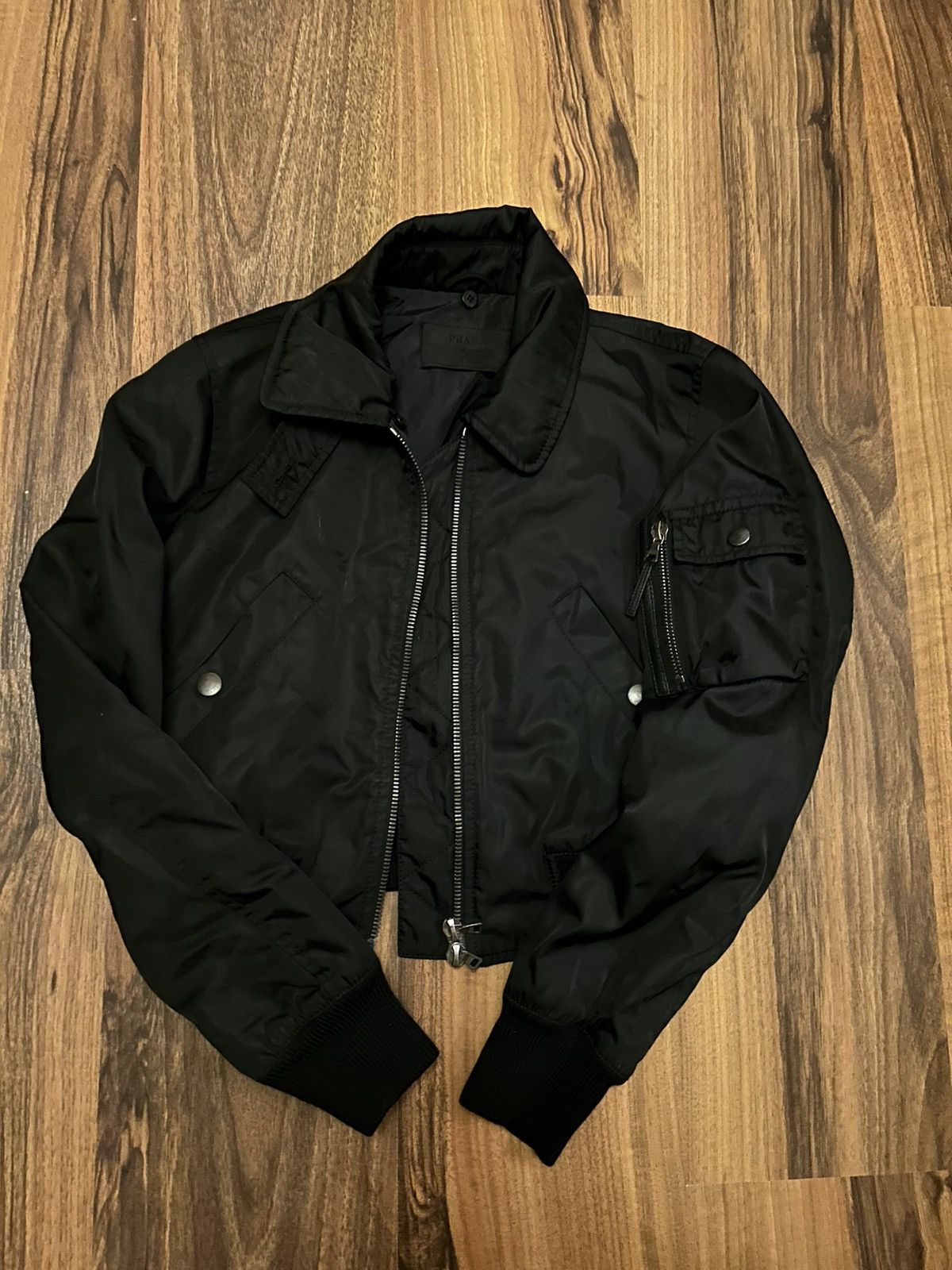image of Prada Neylon Bomber in Black, Women's (Size Medium)